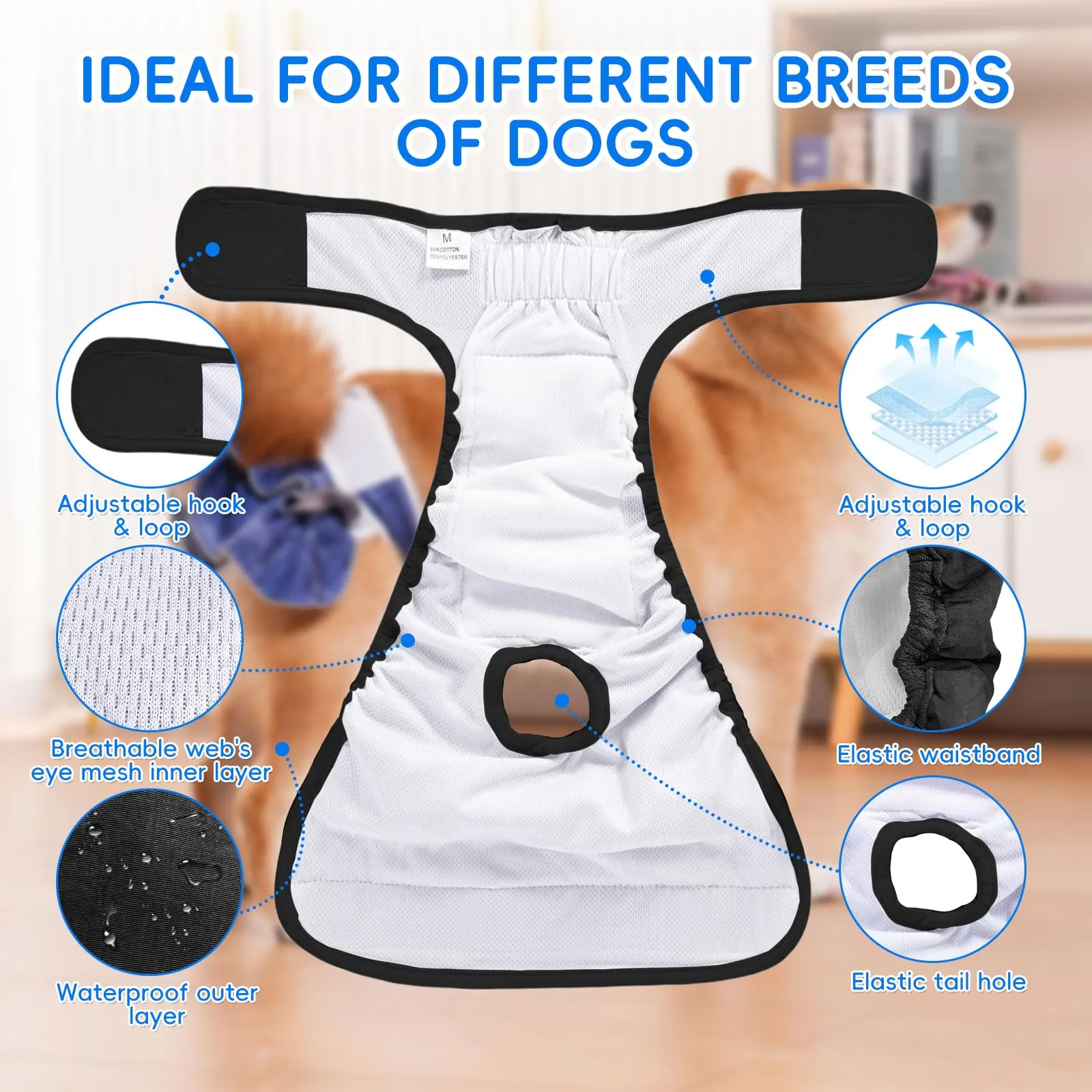 AMFUN Mutandina Igienica Doggy, 3 Pezzi Pannolini Cane Lavabili, Pannolino per cani, Mutande Igieniche Animali Lavabili, Riutilizzabili, Altamente Assorbenti (M) - immagine 6