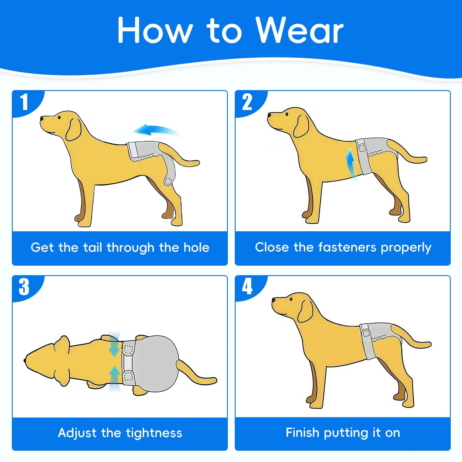 AMFUN 3 Pezzi Pannolini Cane Lavabili, Mutandina Igienica Doggy, Pannolino per cani, Mutande Igieniche Animali Lavabili, Riutilizzabili, Altamente Assorbenti (L) - immagine 7