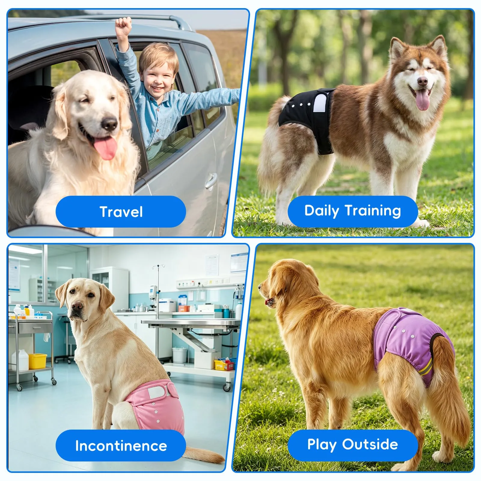 AMFUN 3 Pezzi Pannolini Cane Lavabili, Mutandina Igienica Doggy, Pannolino per cani, Mutande Igieniche Animali Lavabili, Riutilizzabili, Altamente Assorbenti (L) - immagine 9
