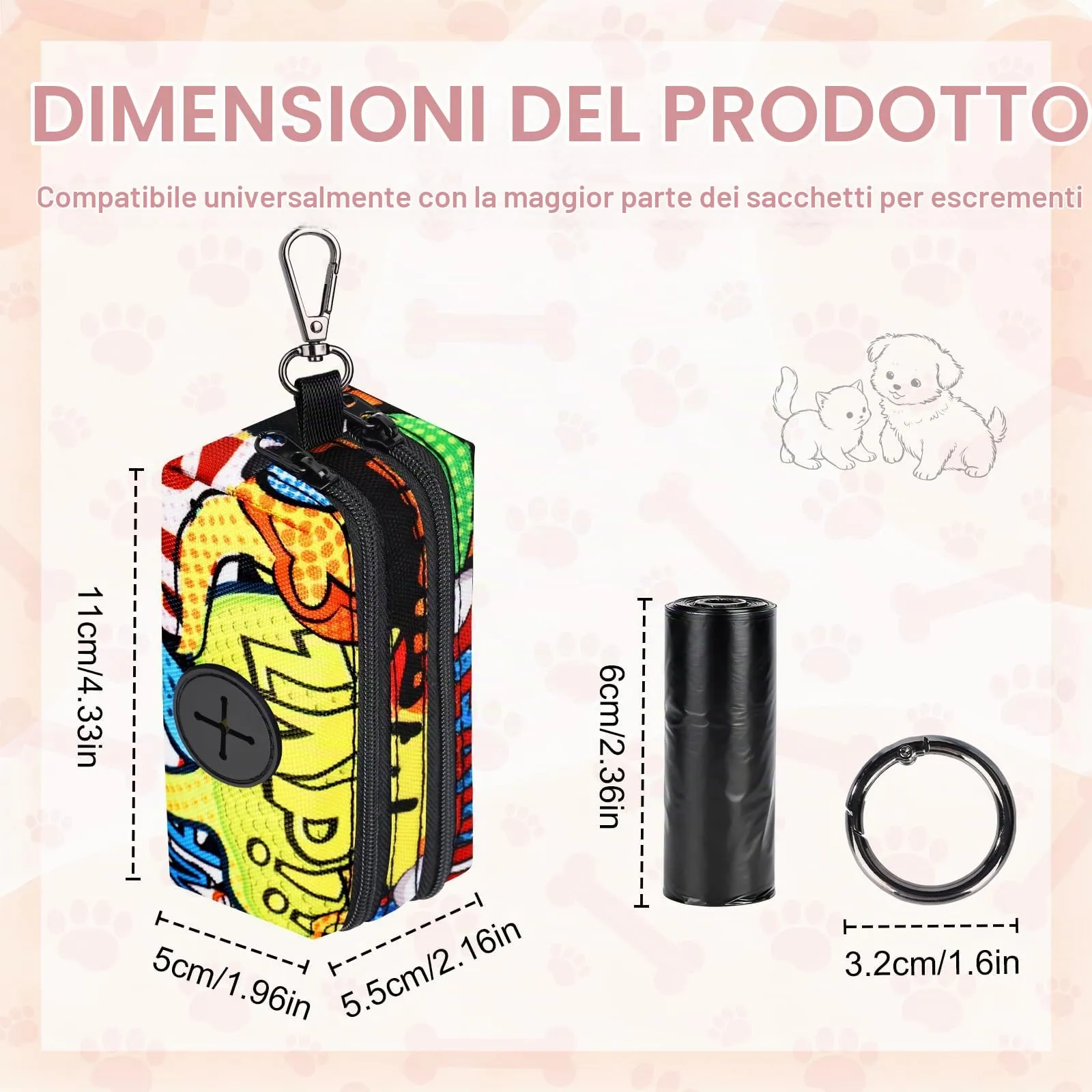 1 Pz Porta Sacchetti Cane Dispenser con 2 Scomparti con Cerniera Portasacchetti Cane per Escrementi Cani Accessori può Contenere Standard di Dispenser Cacca Sacchetti per Portare a Spasso(Viola) - immagine 3