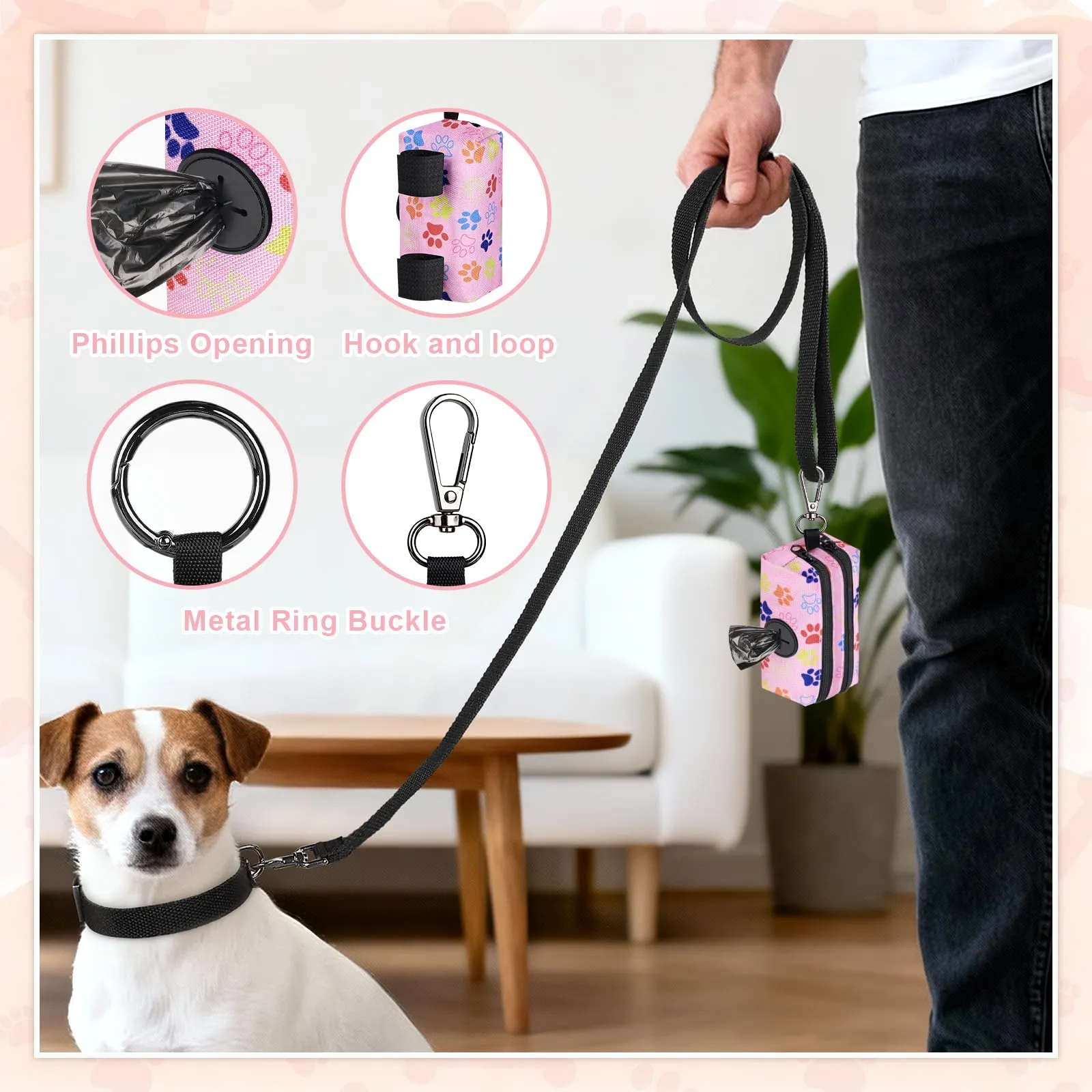 1 Pz Porta Sacchetti Cane Dispenser con 2 Scomparti con Cerniera Portasacchetti Cane per Escrementi Cani Accessori può Contenere Standard di Dispenser Cacca Sacchetti per Portare a Spasso(Negro) - immagine 4