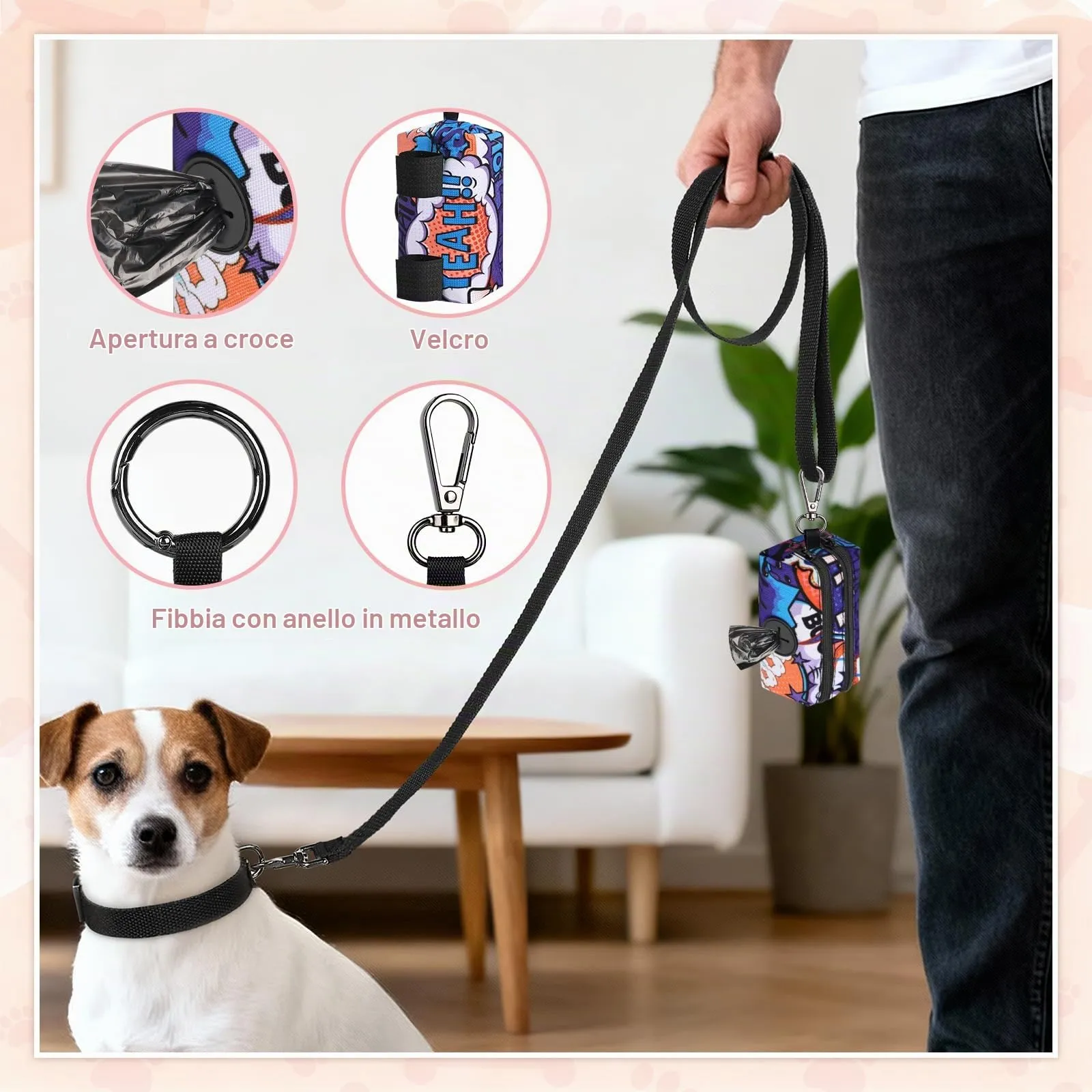 1 Pz Porta Sacchetti Cane Dispenser con 2 Scomparti con Cerniera Portasacchetti Cane per Escrementi Cani Accessori può Contenere Standard di Dispenser Cacca Sacchetti per Portare a Spasso(Blu) - immagine 4