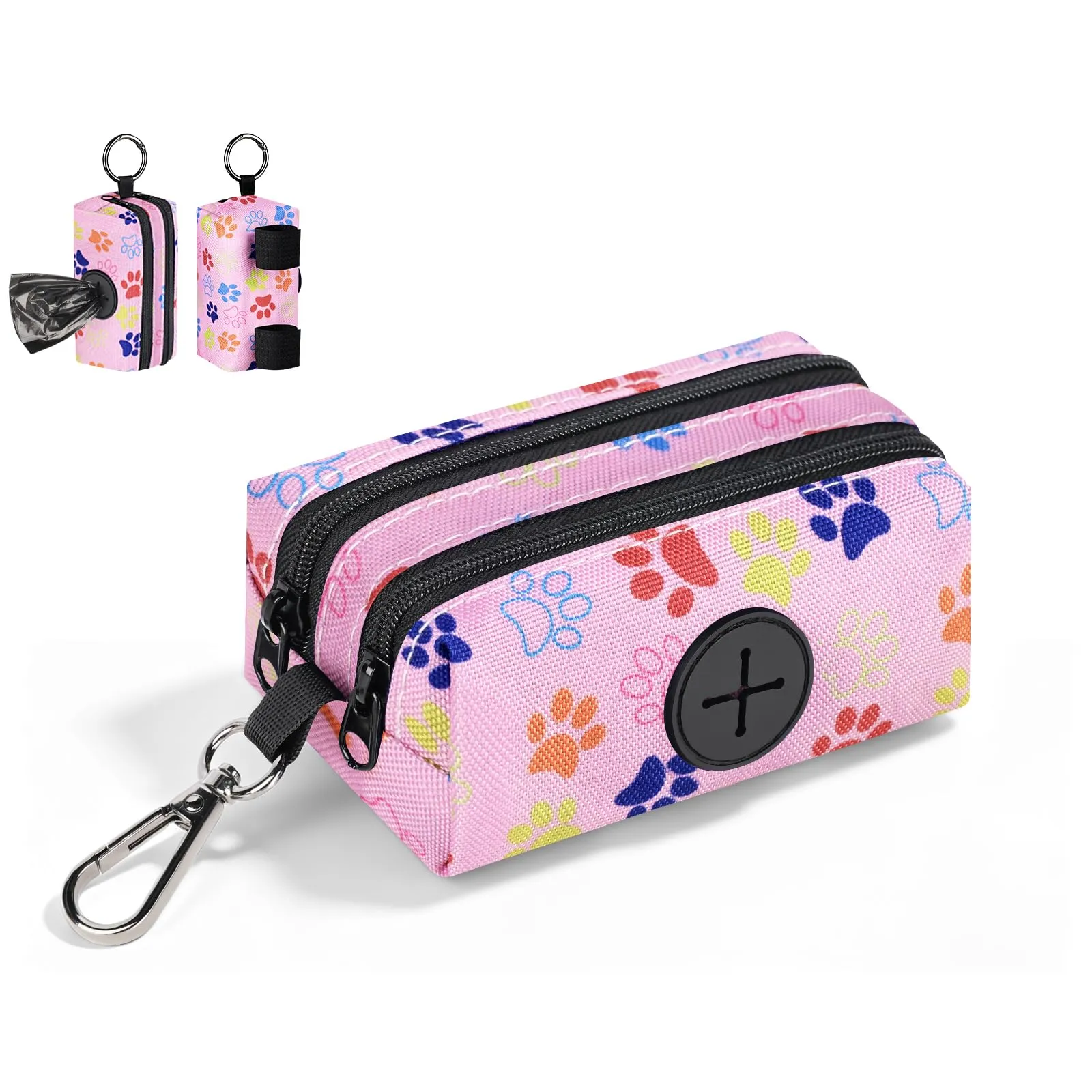 1 Pz Porta Sacchetti Cane Dispenser con 2 Scomparti con Cerniera Portasacchetti Cane per Escrementi Cani Accessori può Contenere Standard di Dispenser Cacca Sacchetti per Portare a Spasso(Rosa-Muso) - immagine 1