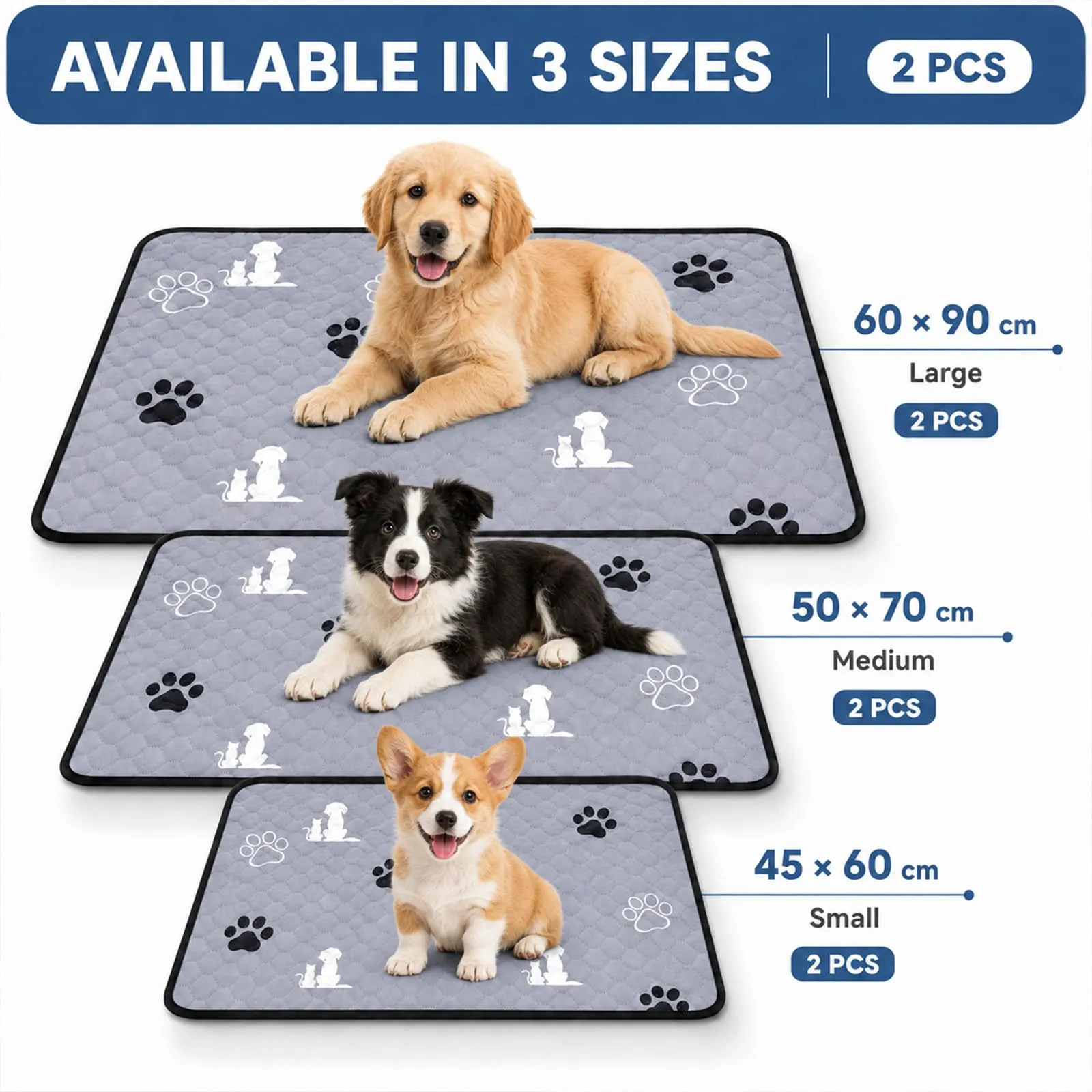 Set di 2 tappetini lavabili per cuccioli, 60 x 90 cm, super assorbenti - immagine 2