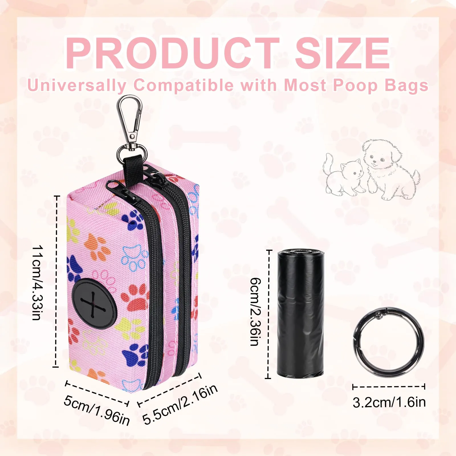 1 Porta Sacchetti Cane Dispenser con 2 Scomparti con Cerniera Portasacchetti Cane per Escrementi Cani Accessori può Contenere Standard di Dispenser Cacca Sacchetti per Portare a Spasso(Testa-bianco) - immagine 3