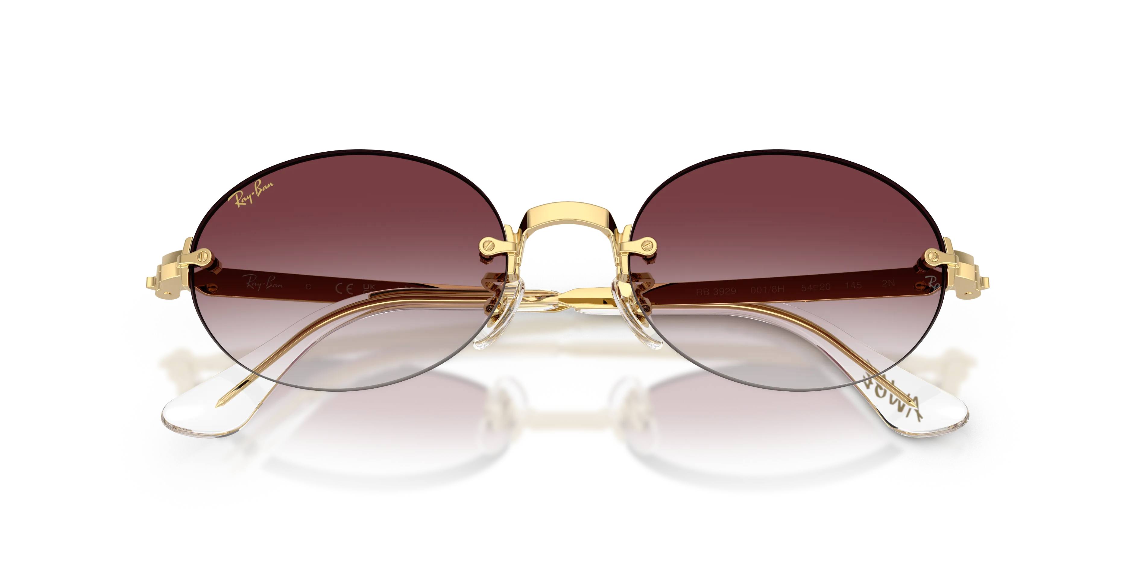 Ray - Ban RB3929 001/8H Occhiali da sole Metallo Oro Viola Rotonda Normale Sfumato - immagine 2