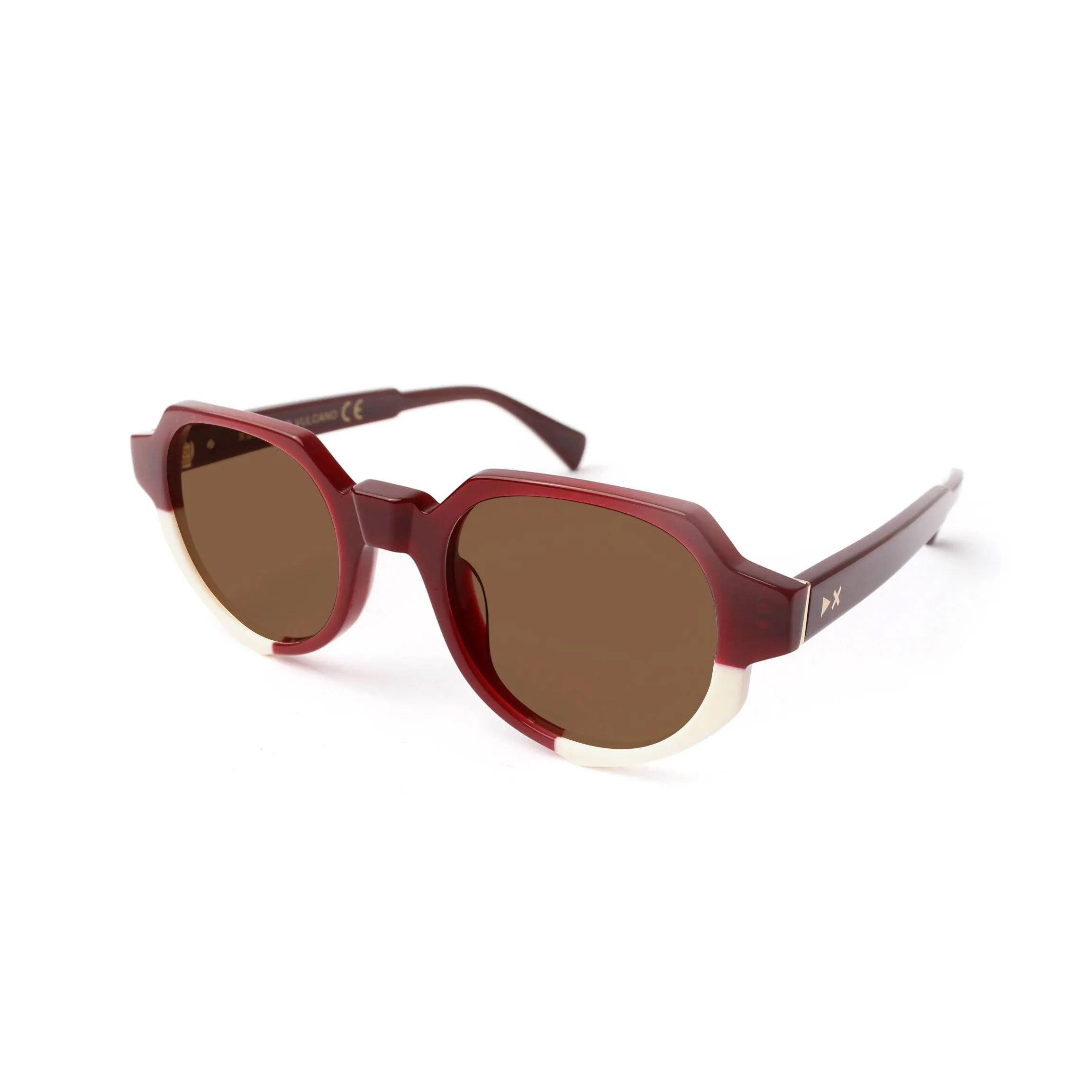 XLAB Vulcano Occhiali da sole Acetato Bordeaux Marrone Rotonda Polarizzata - immagine 1