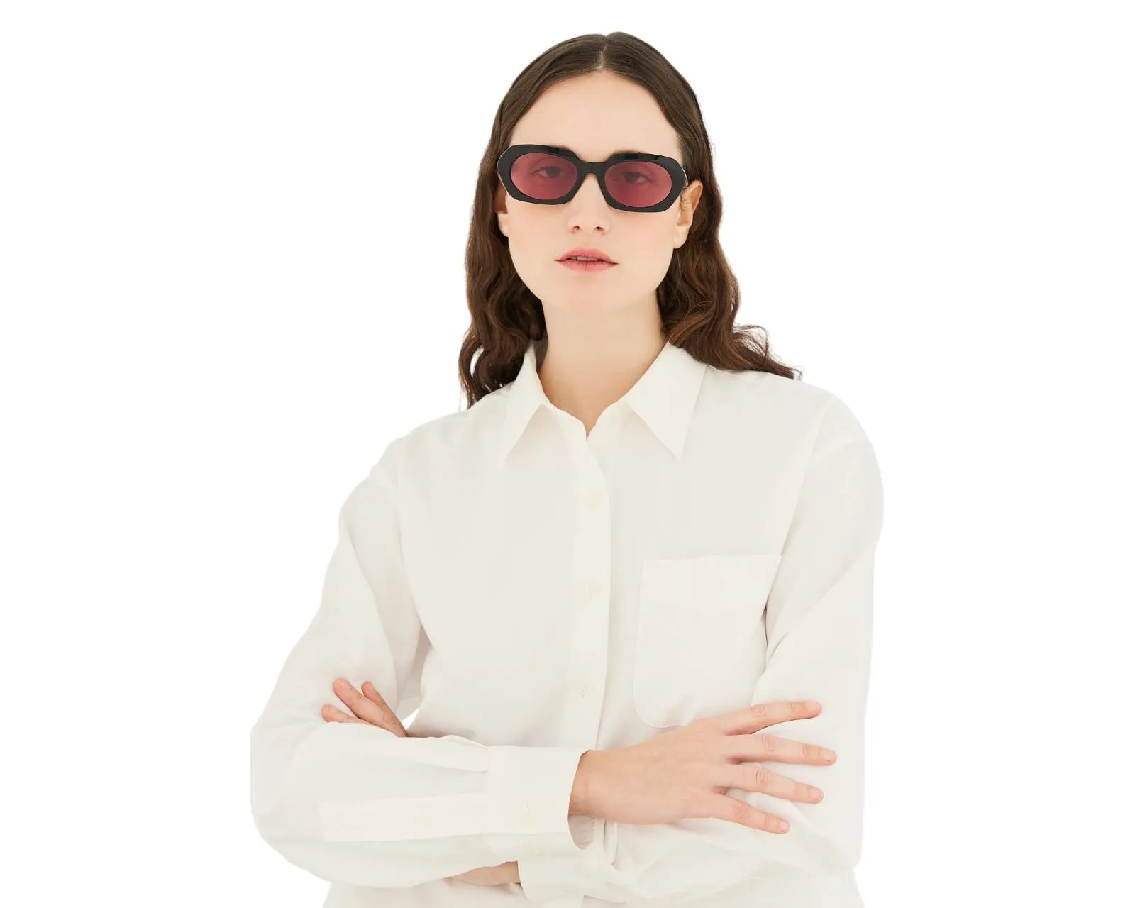 Retrosuperfuture 1R7 EPOCA FRAGOLINA Occhiali da sole Acetato Nero Rosa Geometrica Normale - immagine 4