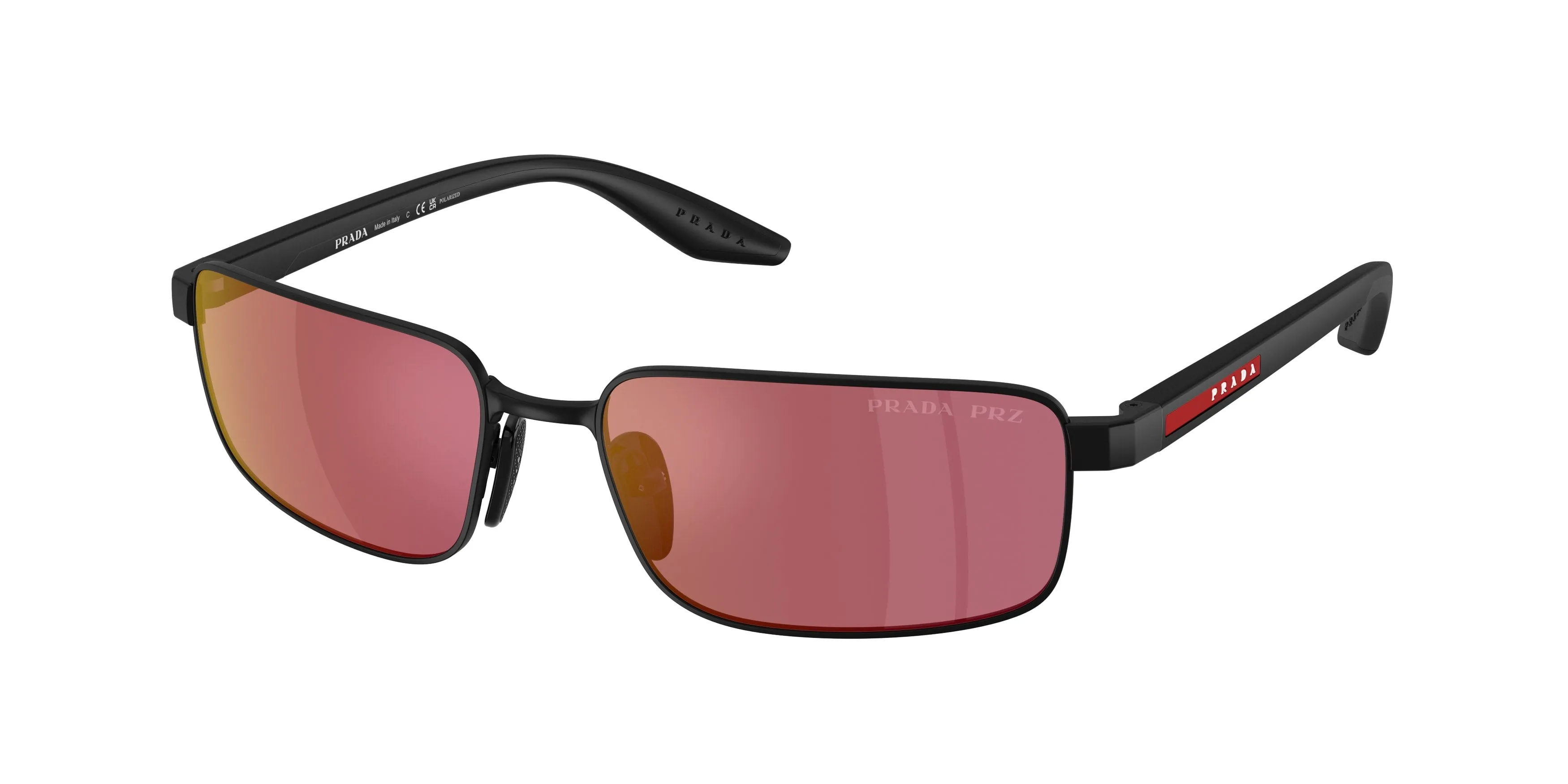 Prada Linea Rossa PS B54S 1BO07A Occhiali da sole Metallo Nero Rosso Squadrata Polarizzata Specchiato - immagine 1