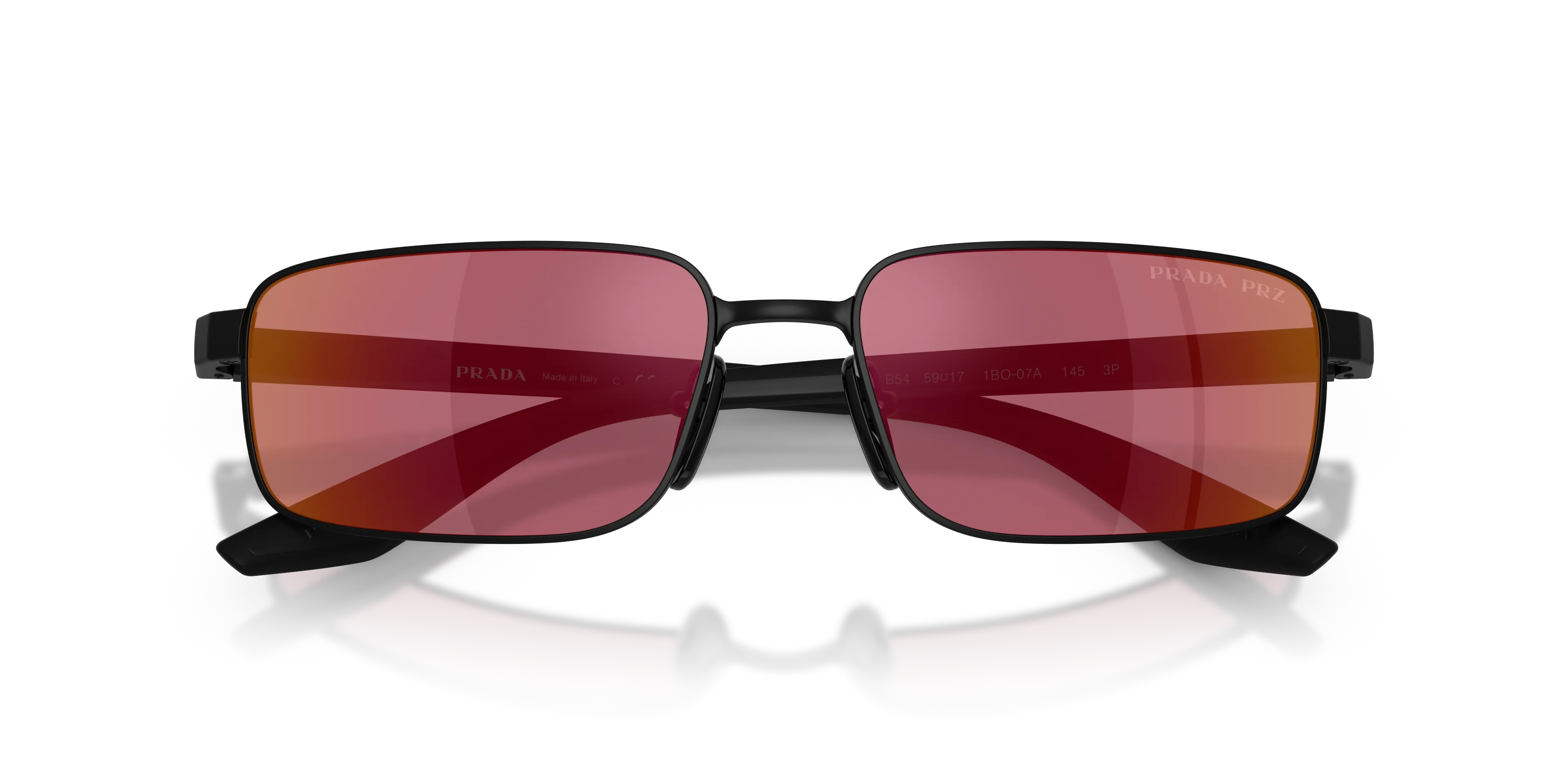 Prada Linea Rossa PS B54S 1BO07A Occhiali da sole Metallo Nero Rosso Squadrata Polarizzata Specchiato - immagine 2