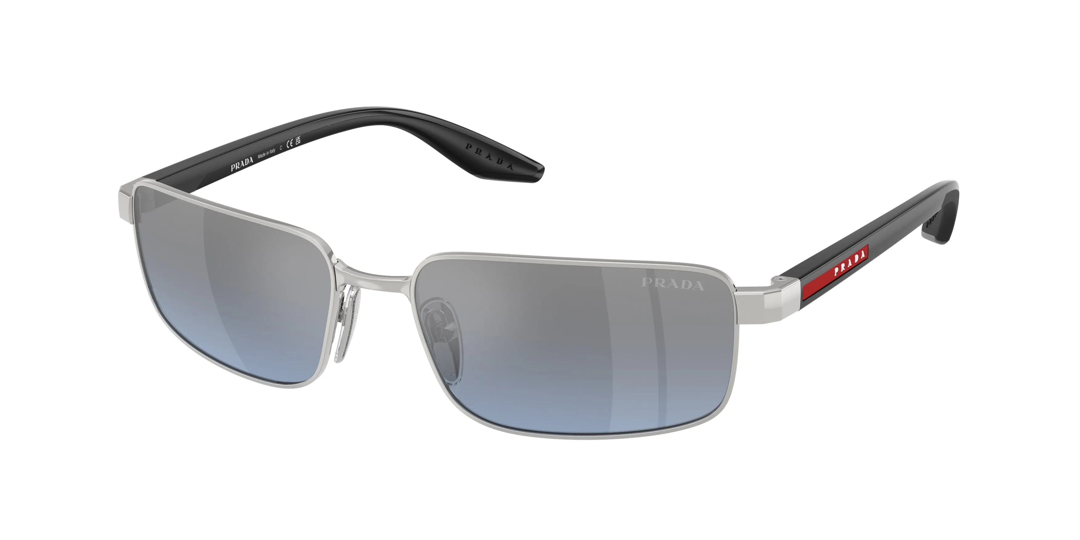Prada Linea Rossa PS B54S 1BC11A Occhiali da sole Metallo Argento Argento Squadrata Normale Specchiato - immagine 1
