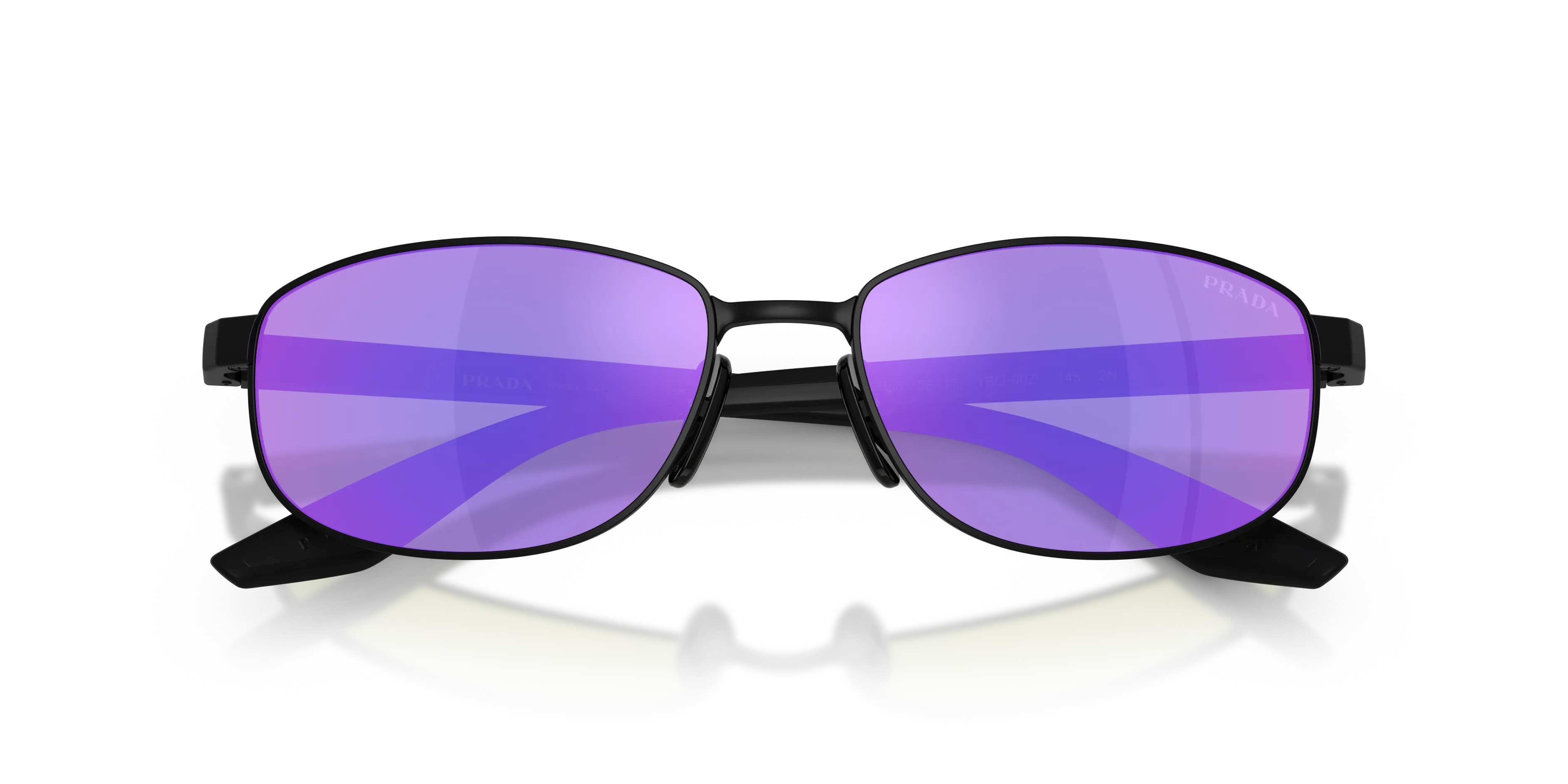 Prada Linea Rossa PS B53S 1BO60Z Occhiali da sole Metallo Nero Viola Rotonda Normale Specchiato - immagine 2