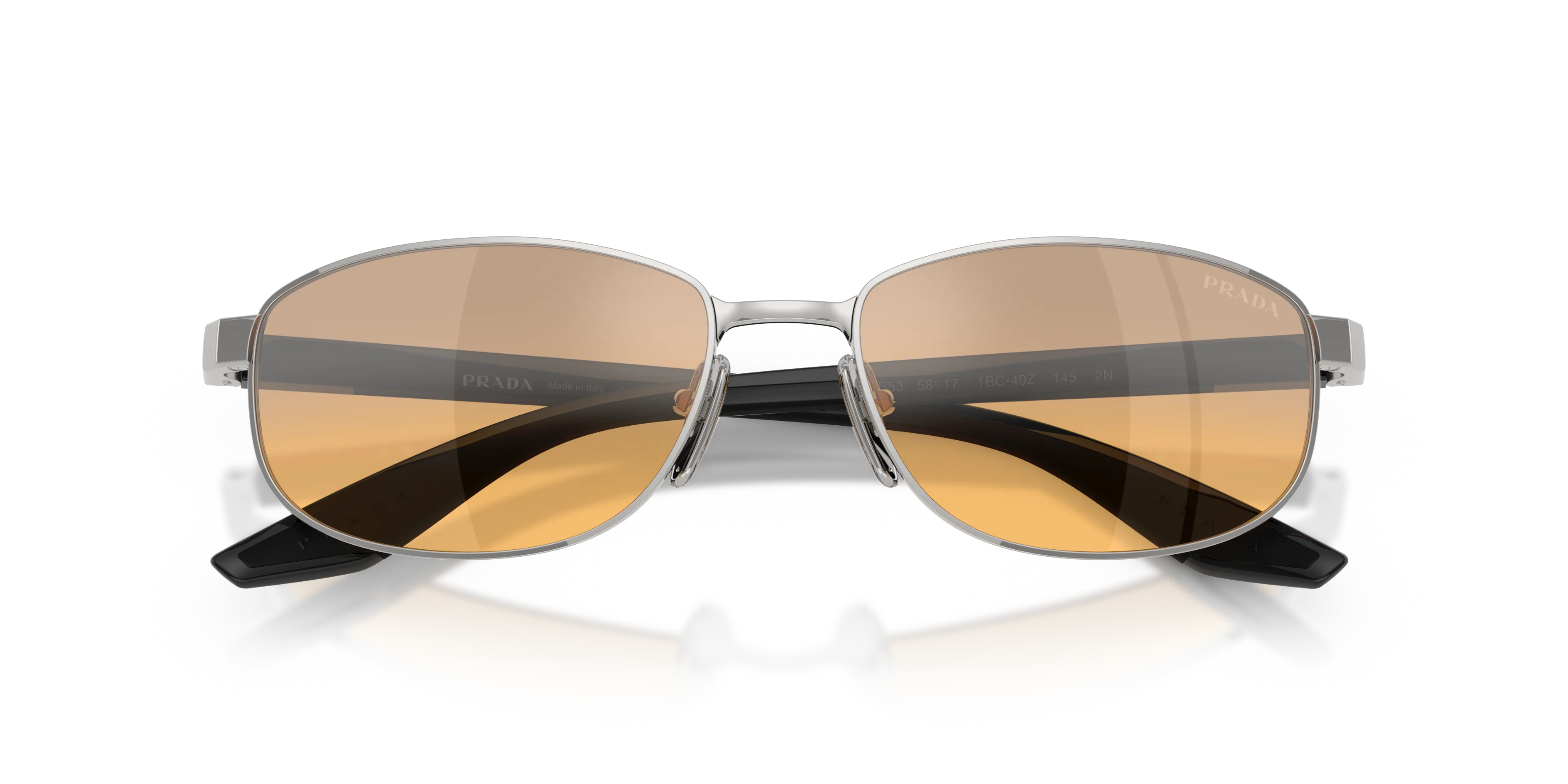 Prada Linea Rossa PS B53S 1BC40Z Occhiali da sole Metallo Argento Arancione Rotonda Specchiate Sfumato - immagine 2