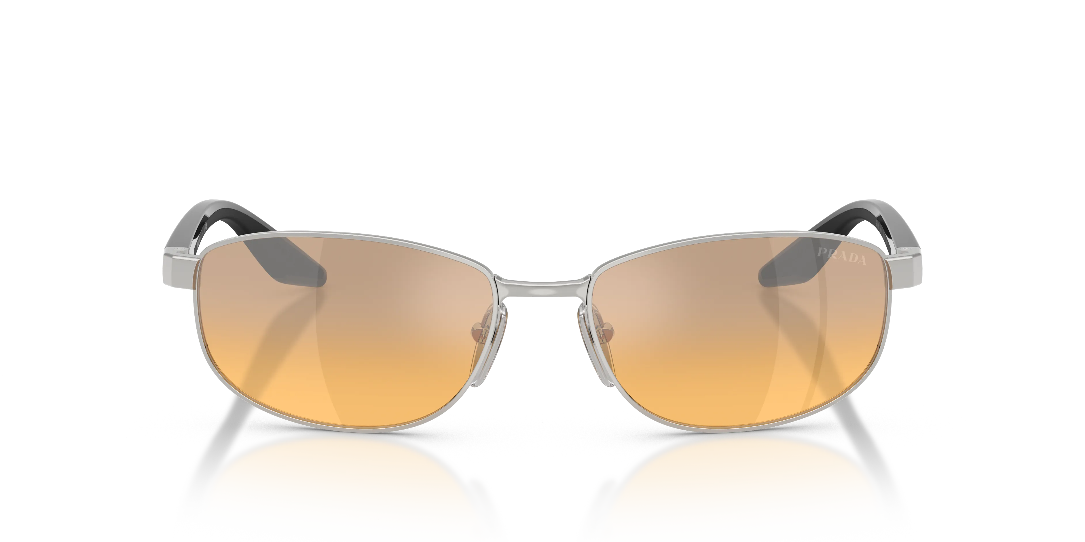 Prada Linea Rossa PS B53S 1BC40Z Occhiali da sole Metallo Argento Arancione Rotonda Specchiate Sfumato - immagine 3
