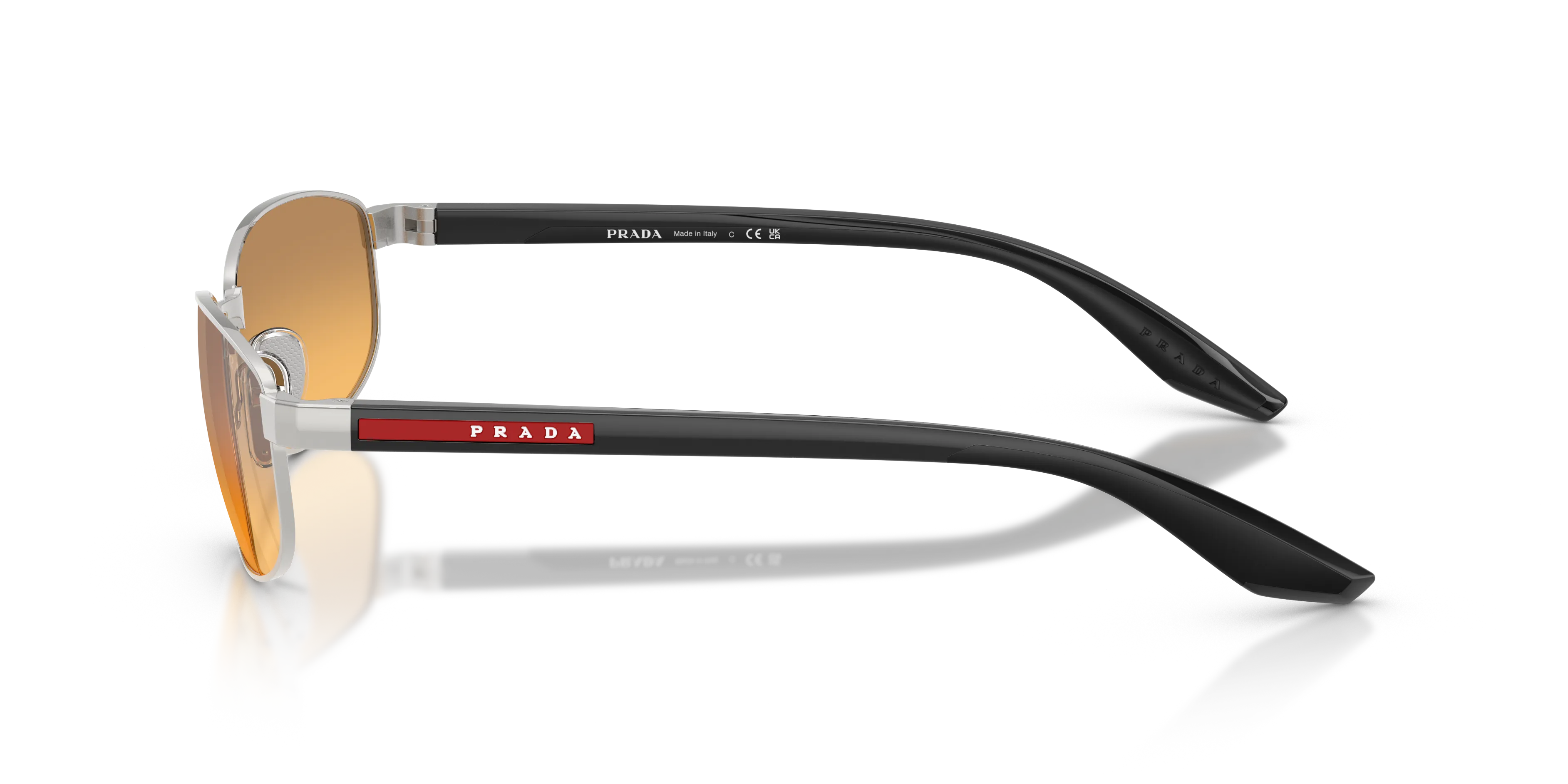 Prada Linea Rossa PS B53S 1BC40Z Occhiali da sole Metallo Argento Arancione Rotonda Specchiate Sfumato - immagine 4