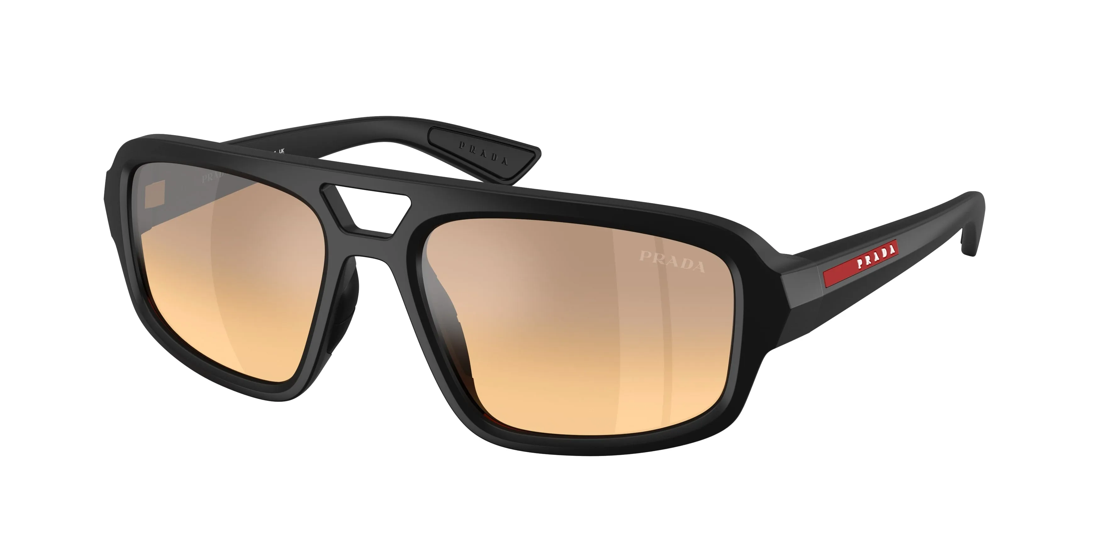 Prada Linea Rossa PS B11SU 1BO40Z Occhiali da sole Iniettato Nero Arancione Geometrica Specchiate Sfumato - immagine 1