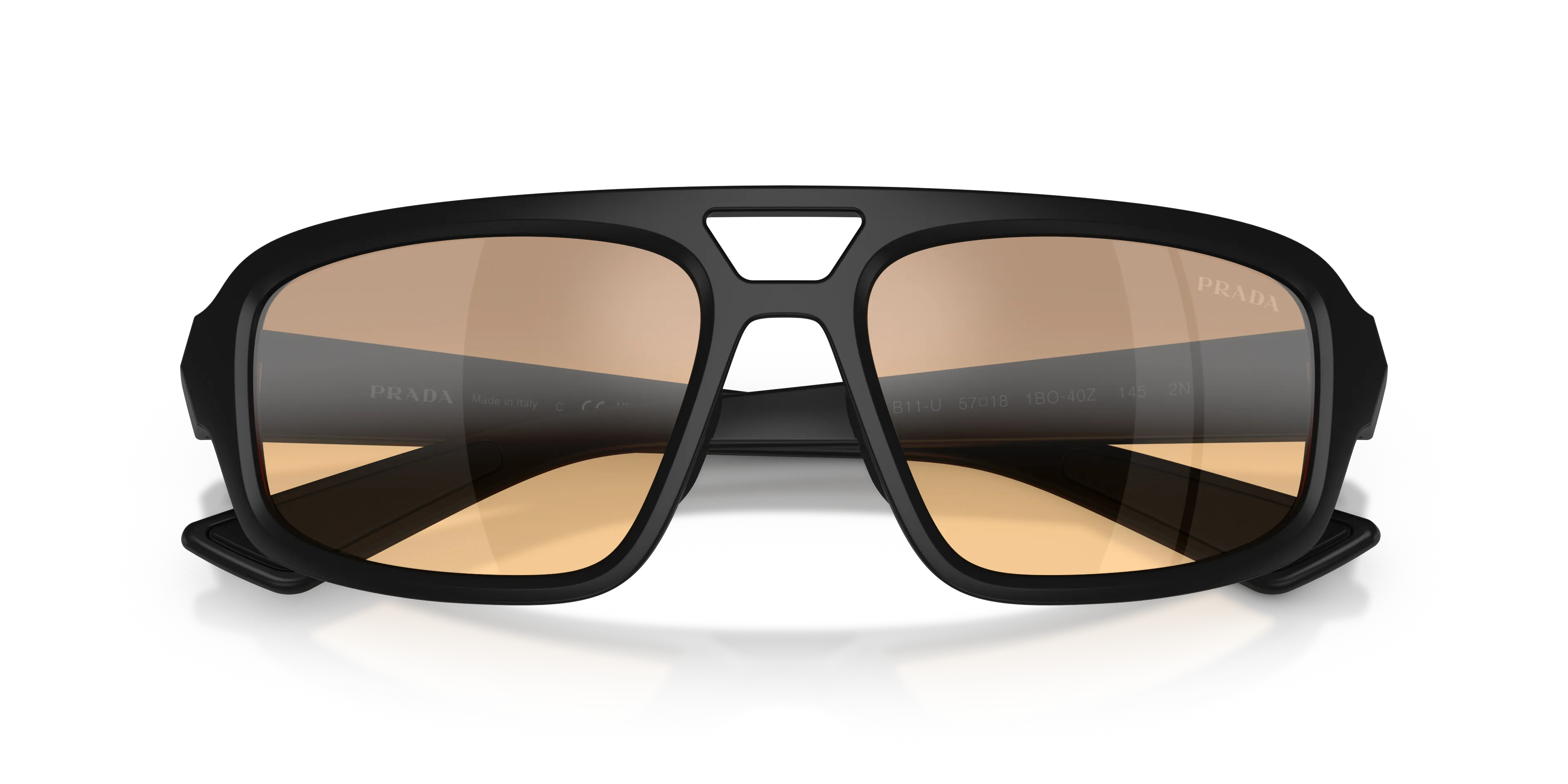 Prada Linea Rossa PS B11SU 1BO40Z Occhiali da sole Iniettato Nero Arancione Geometrica Specchiate Sfumato - immagine 2