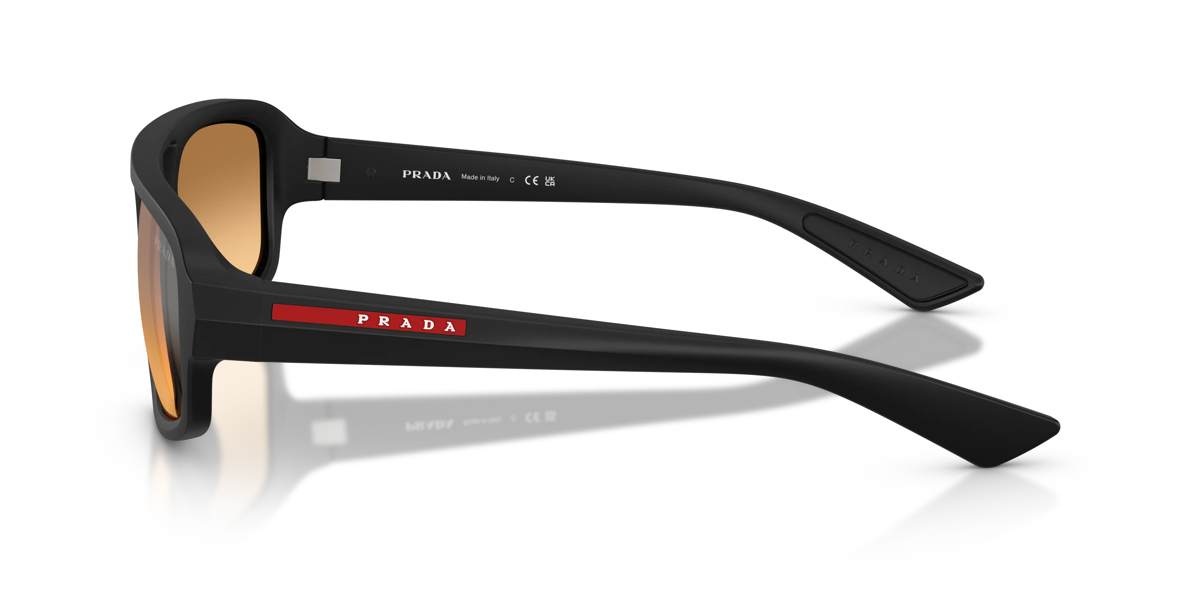 Prada Linea Rossa PS B11SU 1BO40Z Occhiali da sole Iniettato Nero Arancione Geometrica Specchiate Sfumato - immagine 4