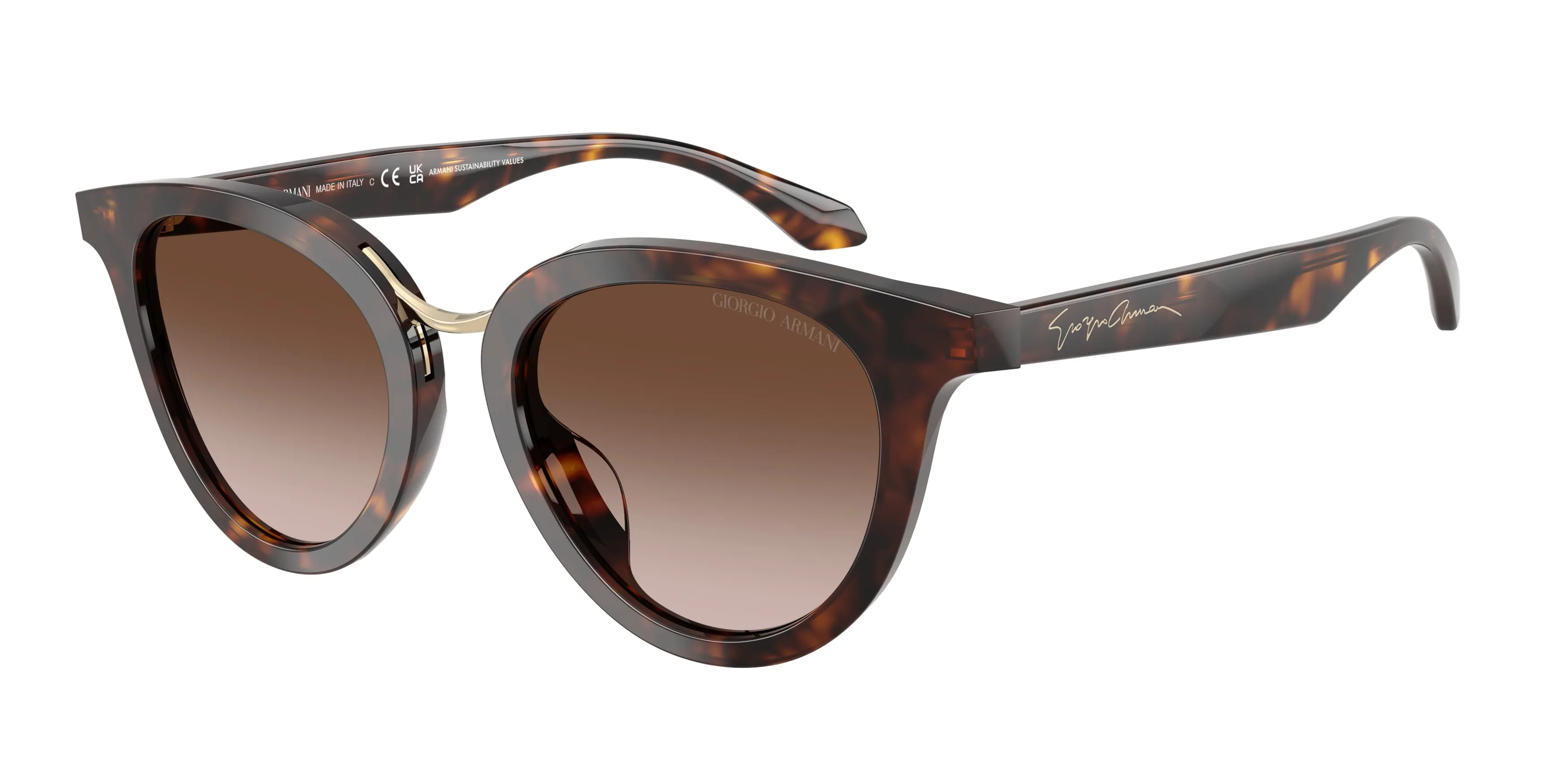 Giorgio Armani AR8252U 612413 Occhiali da sole Acetato Tartaruga Marrone Rotonda Normale Sfumato - immagine 1