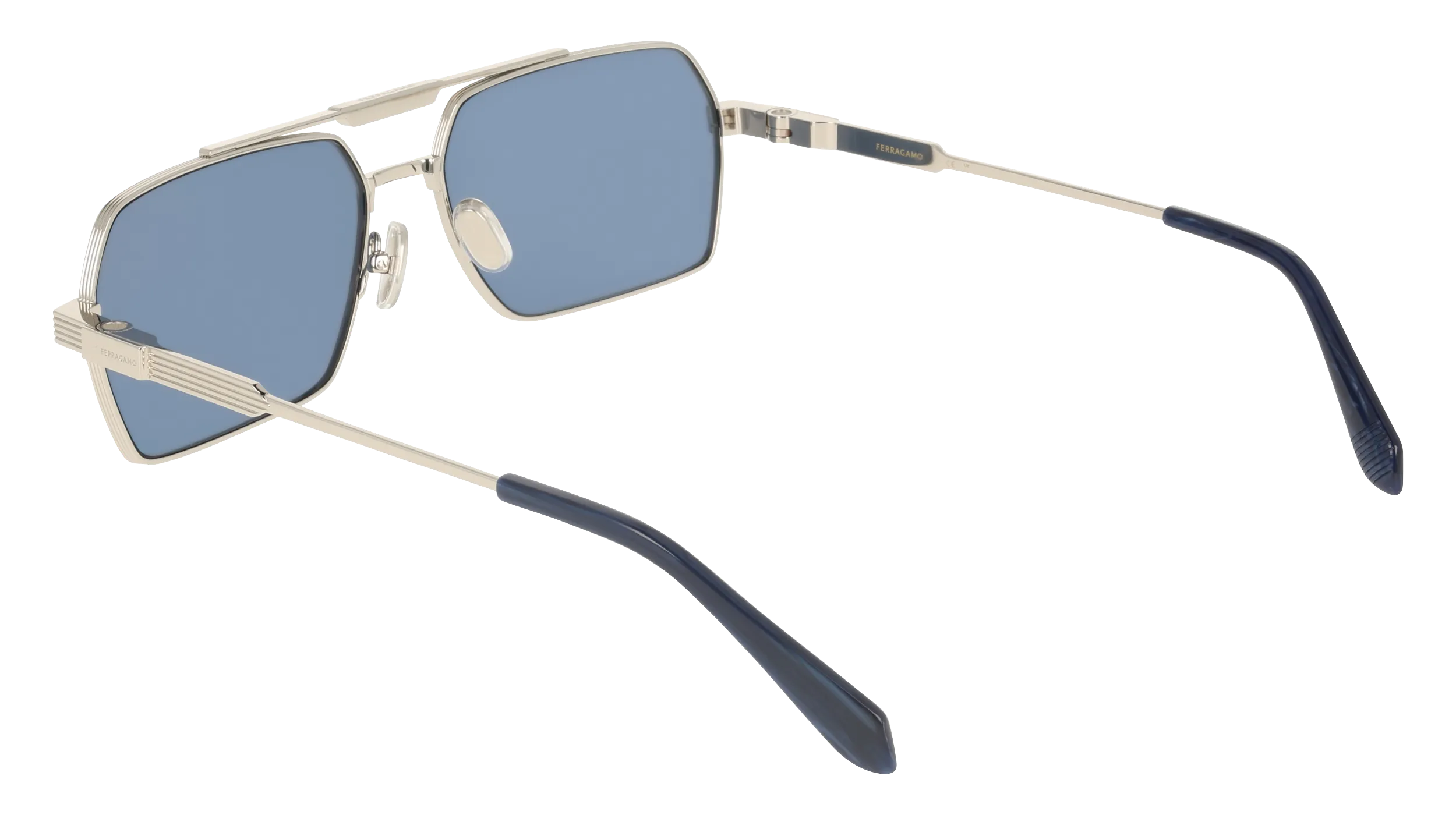 Ferragamo SF332S 042 Occhiali da sole Titanio Argento Blu Squadrata Normale - immagine 4