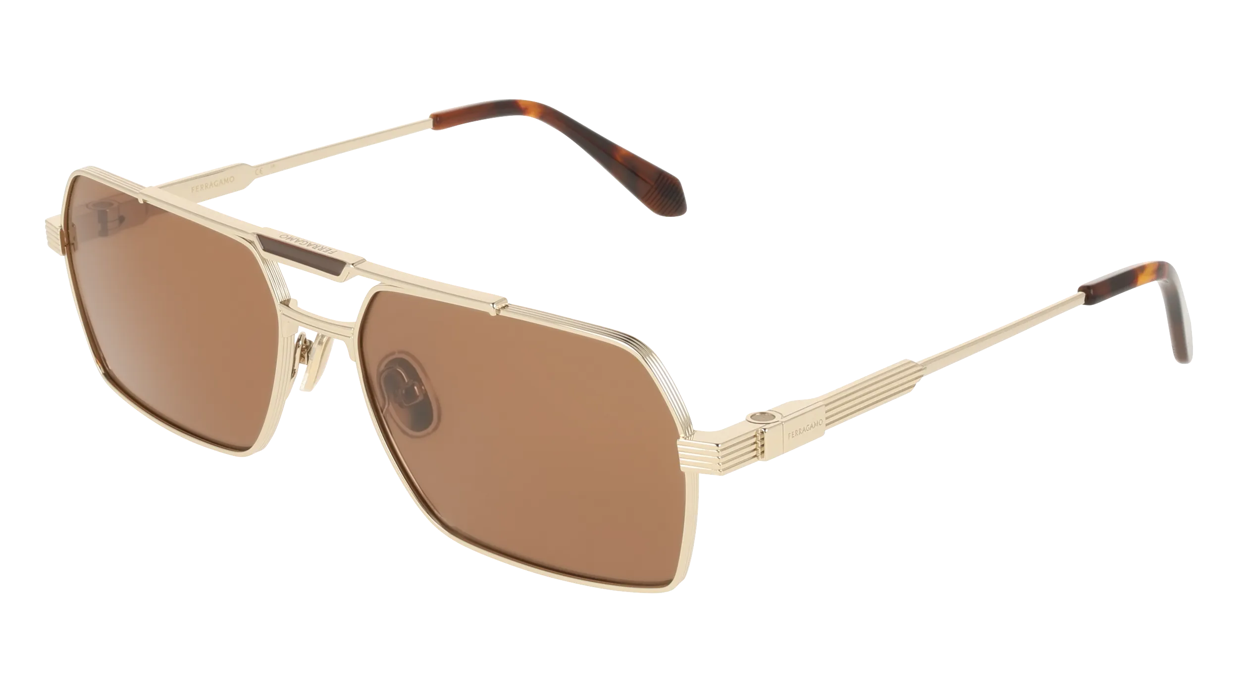 Ferragamo SF332S 745 Occhiali da sole Titanio Oro Marrone Squadrata Normale - immagine 1