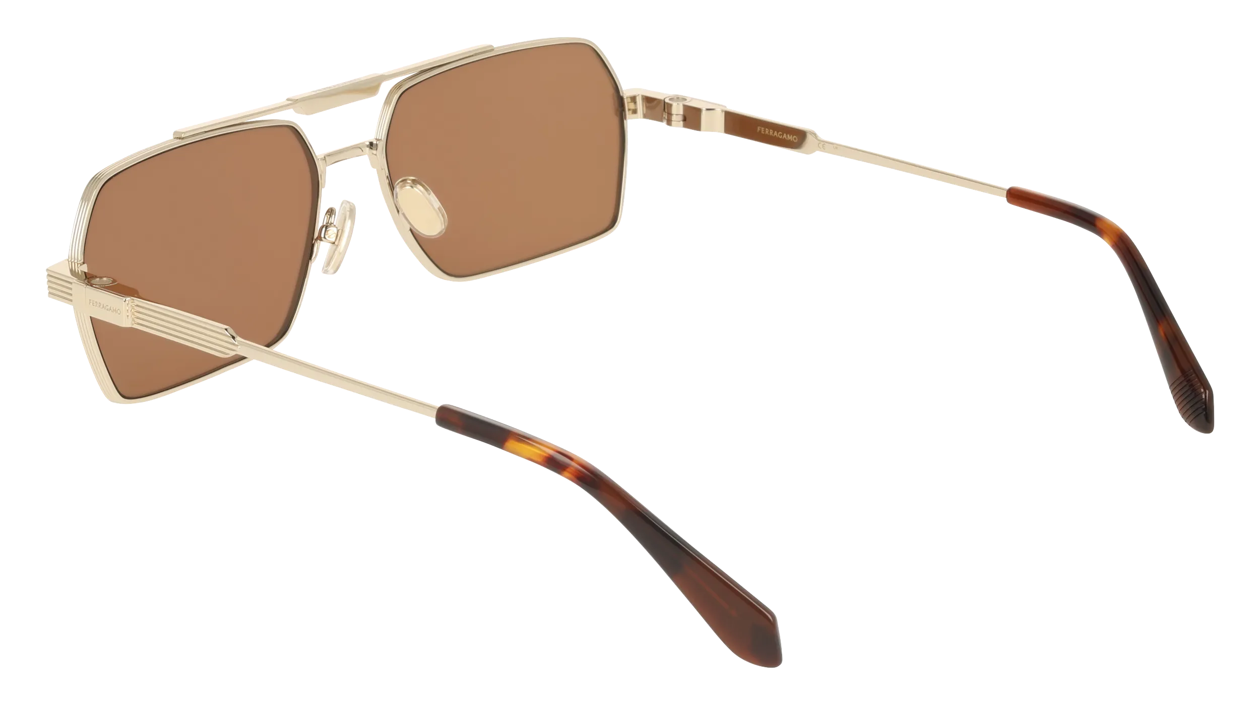 Ferragamo SF332S 745 Occhiali da sole Titanio Oro Marrone Squadrata Normale - immagine 4