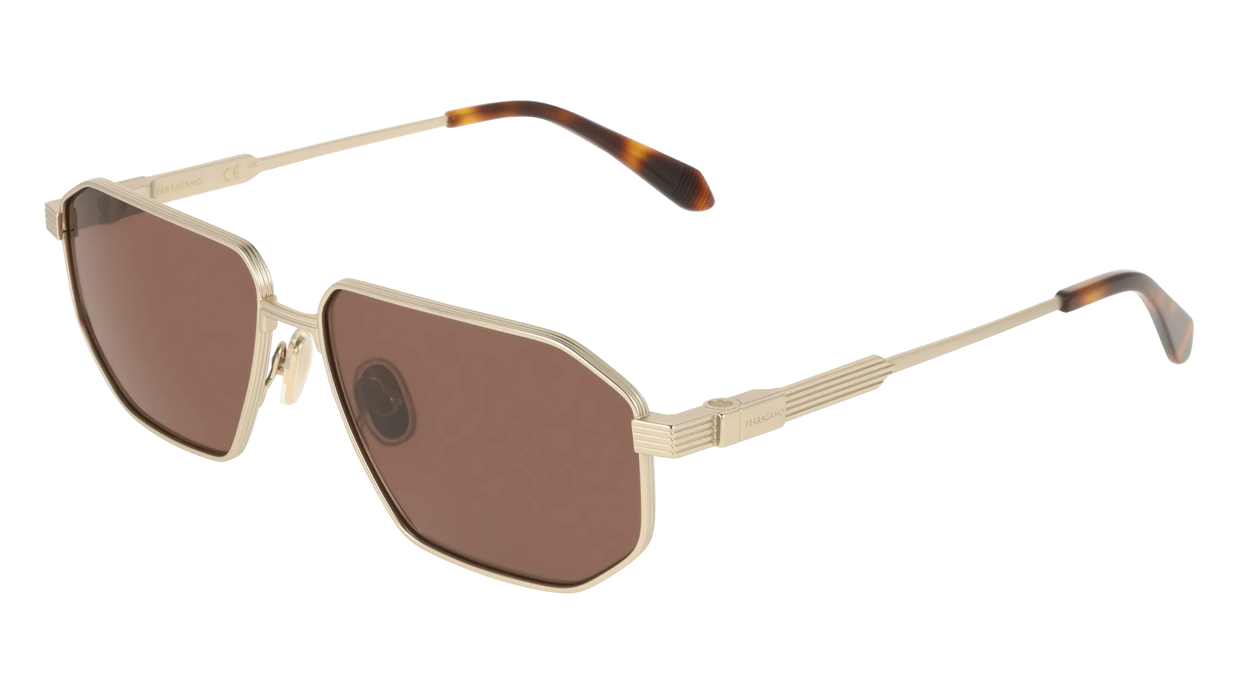 Ferragamo SF340S 710 Occhiali da sole Titanio Oro Marrone Squadrata Normale - immagine 1