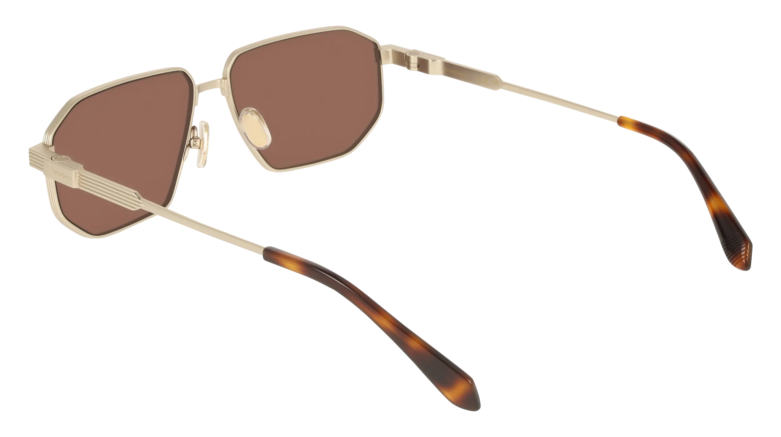 Ferragamo SF340S 710 Occhiali da sole Titanio Oro Marrone Squadrata Normale - immagine 4