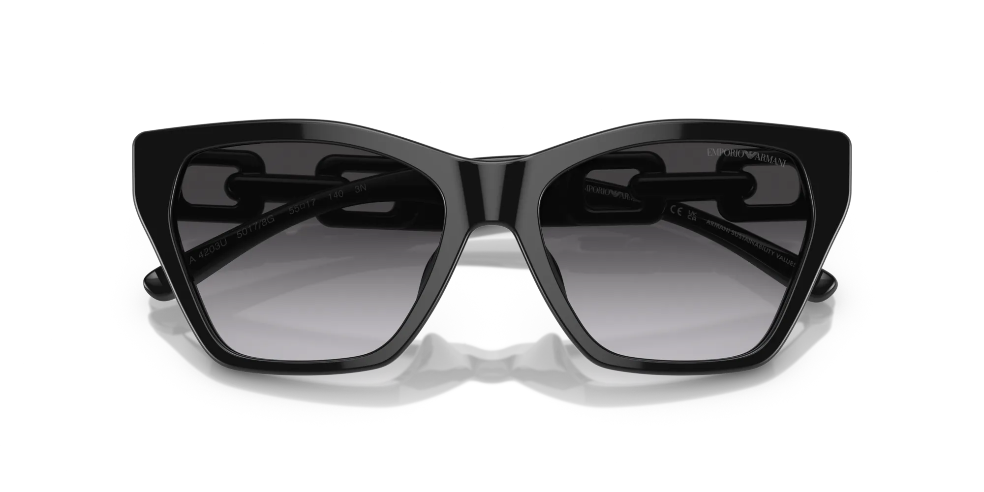 Emporio Armani EA4203U 50178G Occhiali da sole Acetato Nero Grigio Cat Eye Normale Sfumato - immagine 2