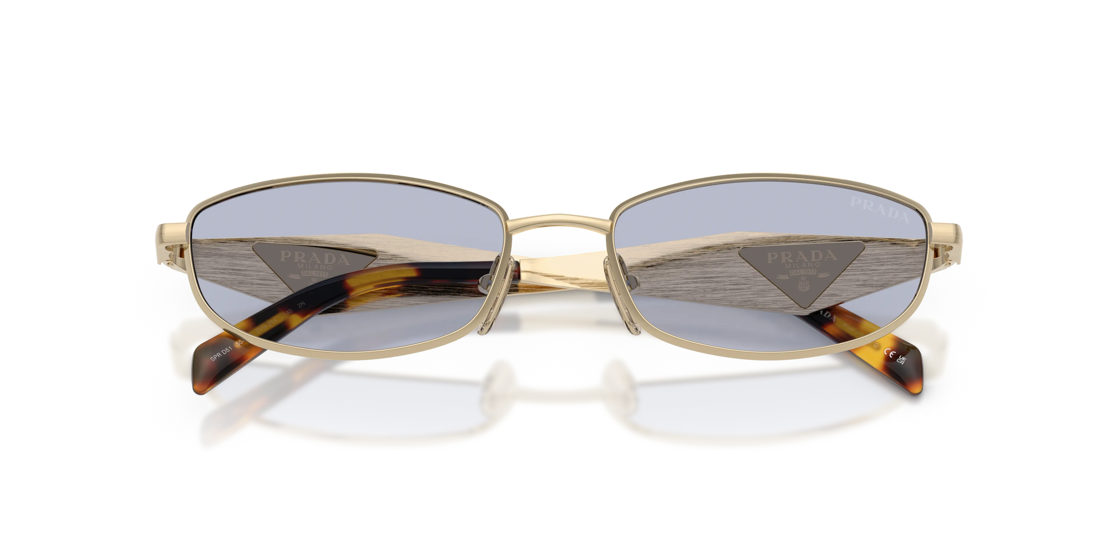 Prada PR D51S ZVN30X Occhiali da sole Metallo Oro Blu Rotonda Normale - immagine 2