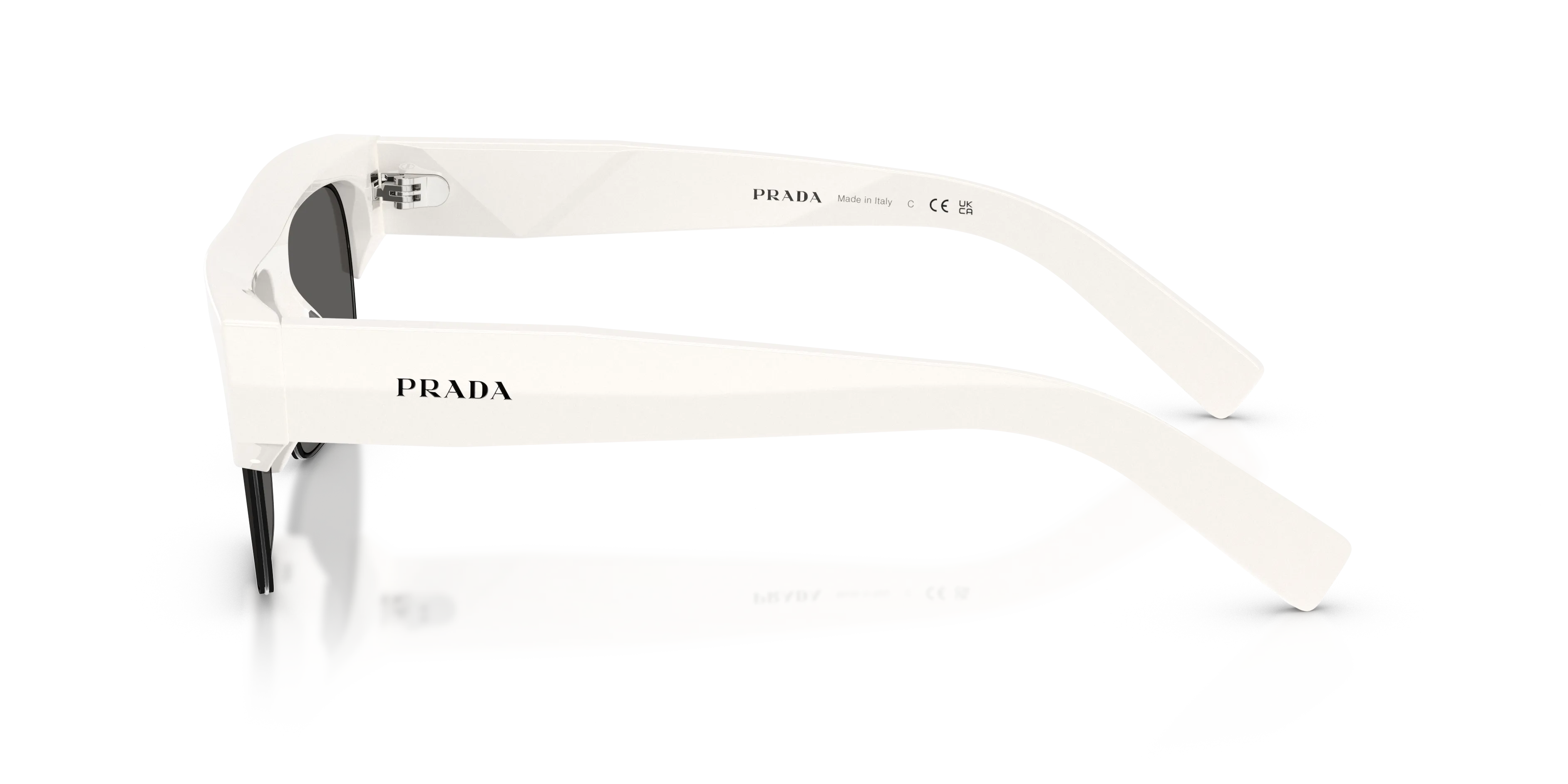 Prada PR D12SU 46120Z Occhiali da sole Acetato Bianco Grigio Squadrata Normale - immagine 4