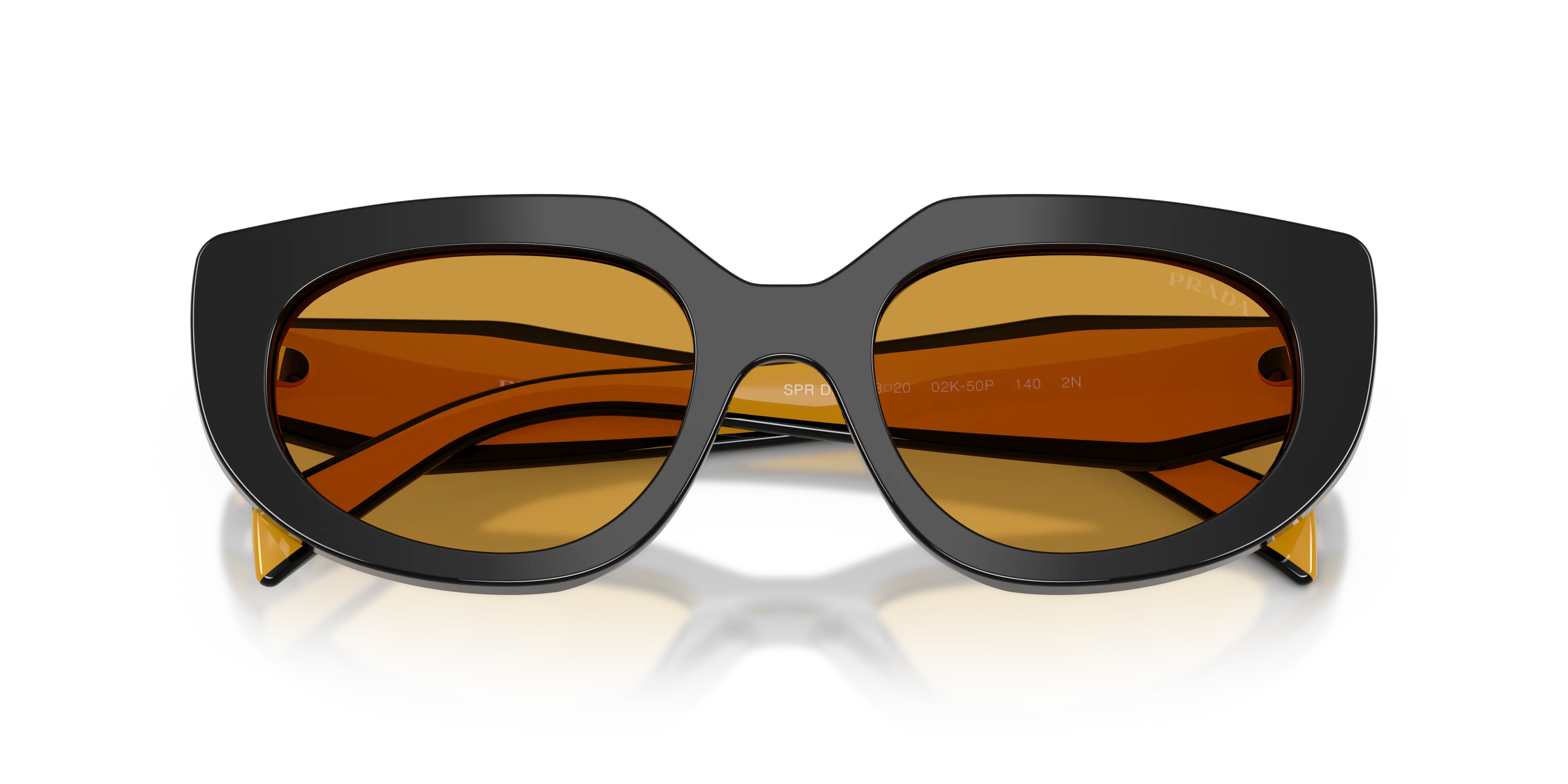 Prada PR D02S 02K50P Occhiali da sole Acetato Nero Ocra Rotonda Normale - immagine 2