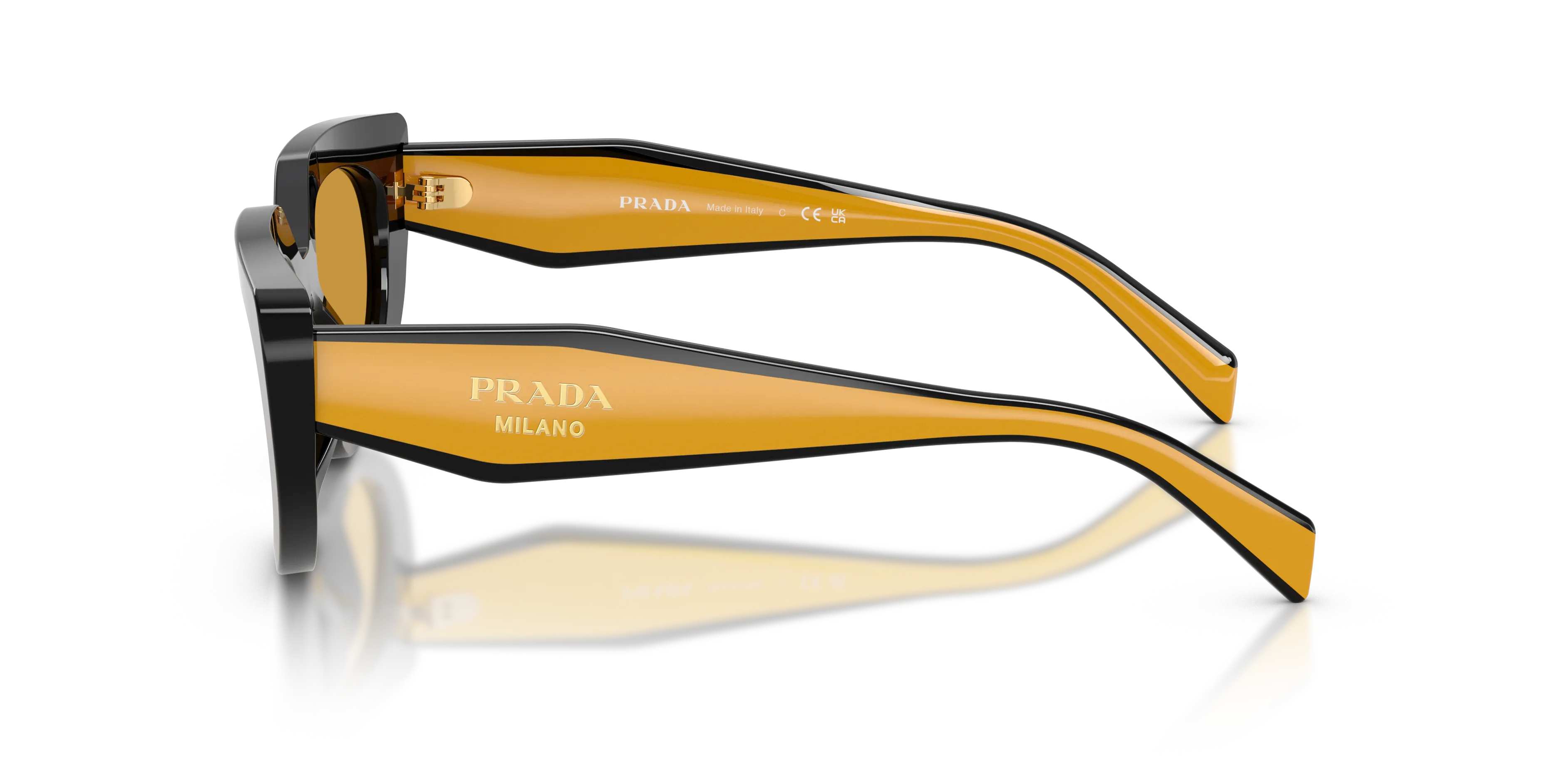 Prada PR D02S 02K50P Occhiali da sole Acetato Nero Ocra Rotonda Normale - immagine 4