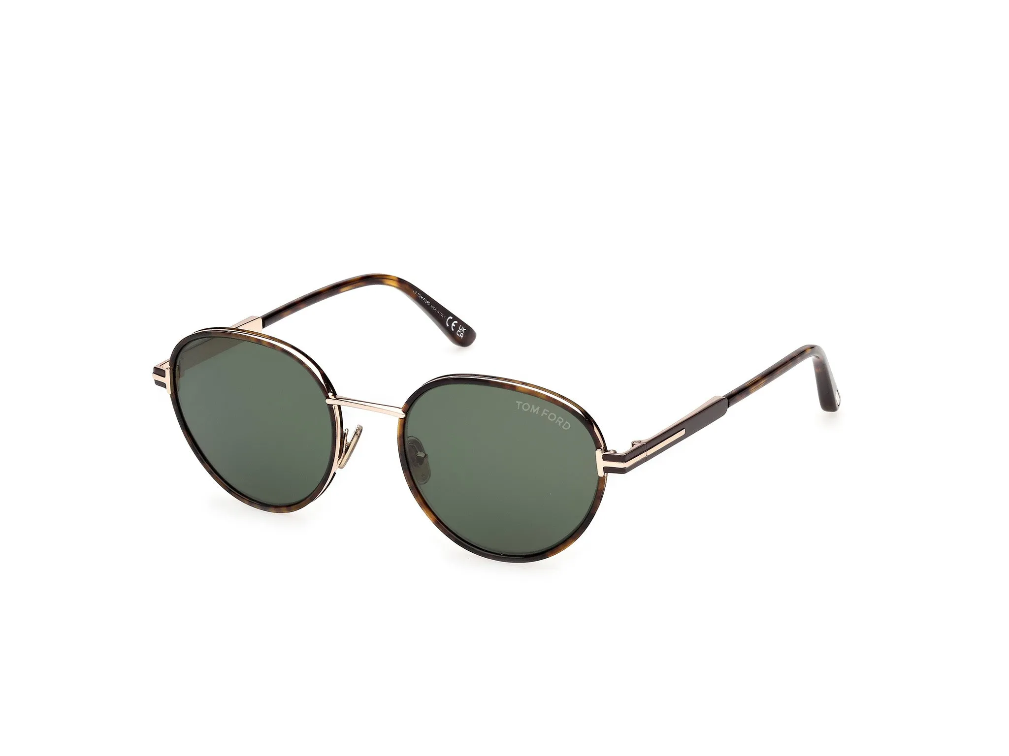 TOM FORD FT1339 JET-02 52N Occhiali da sole Metallo Havana Verde Rotonda Normale - immagine 1