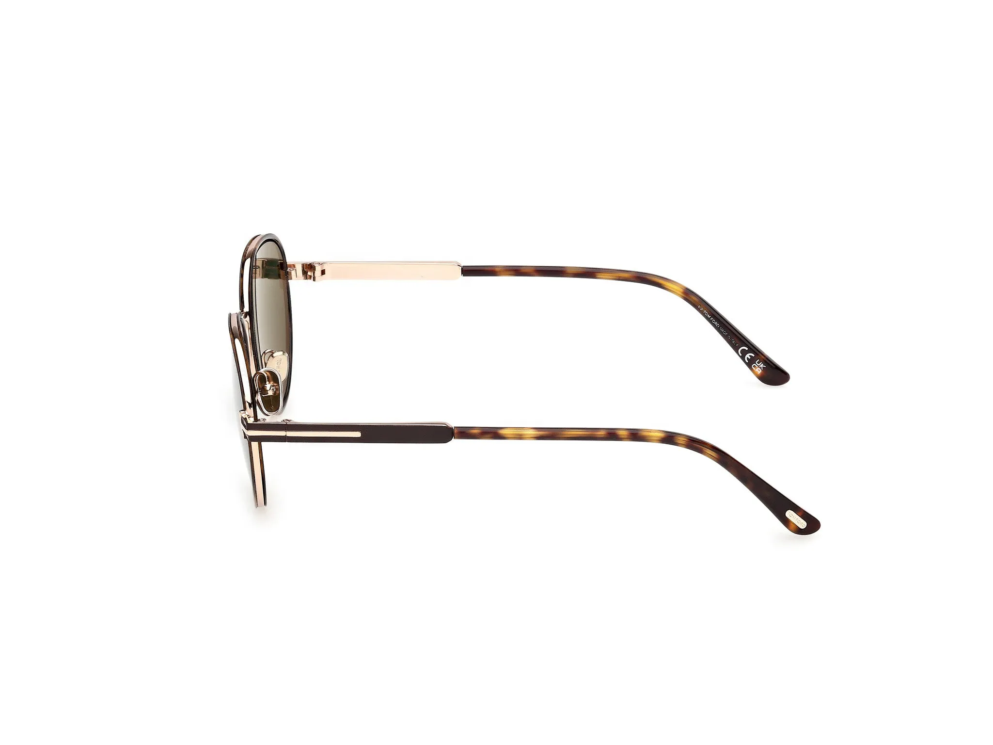 TOM FORD FT1339 JET-02 52N Occhiali da sole Metallo Havana Verde Rotonda Normale - immagine 3