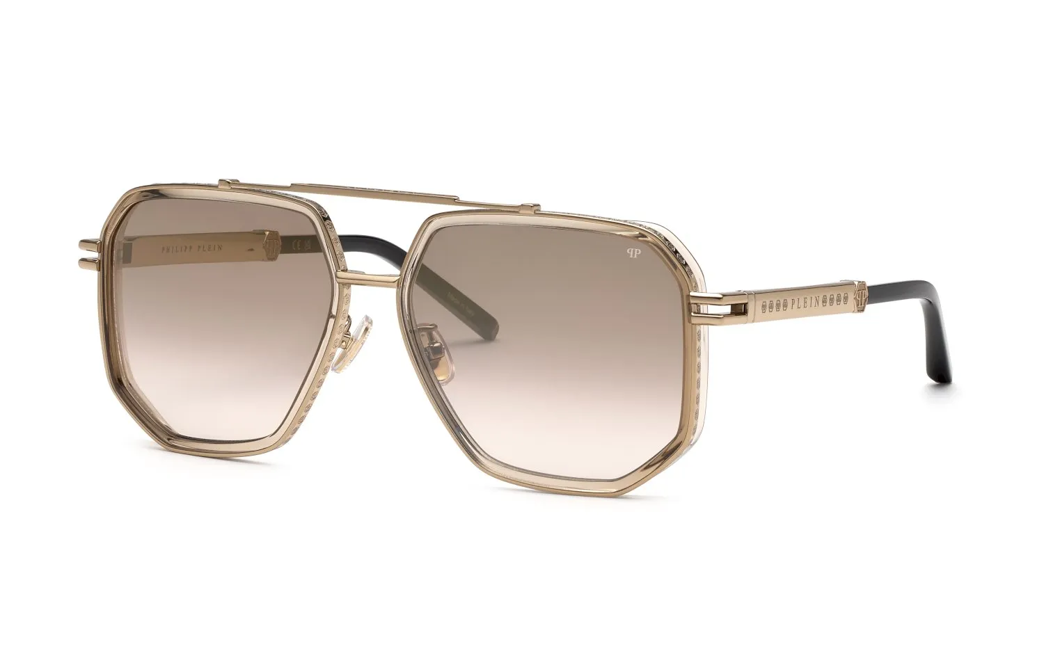 Philipp Plein SPP187M PLEIN LEGACY 8L7G Occhiali da sole Metallo Oro Marrone Geometrica Normale Sfumato - immagine 1