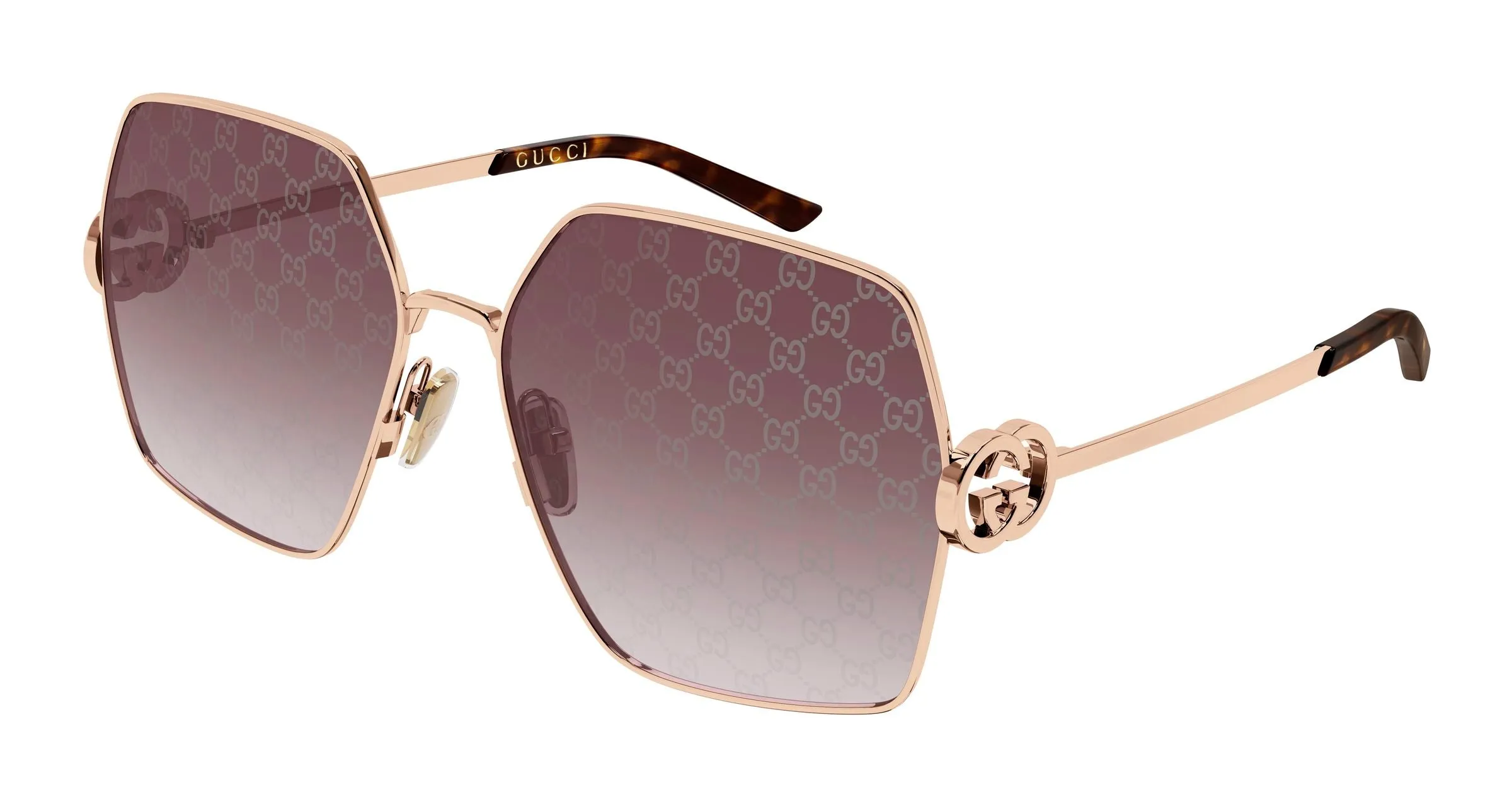 Gucci GG2163S 004 Occhiali da sole Metallo Oro Rosso Squadrata - immagine 1