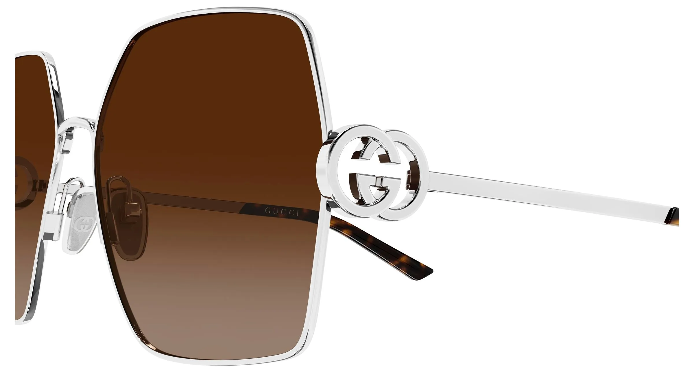 Gucci GG2163S 003 Occhiali da sole Metallo Argento Marrone Squadrata - immagine 3