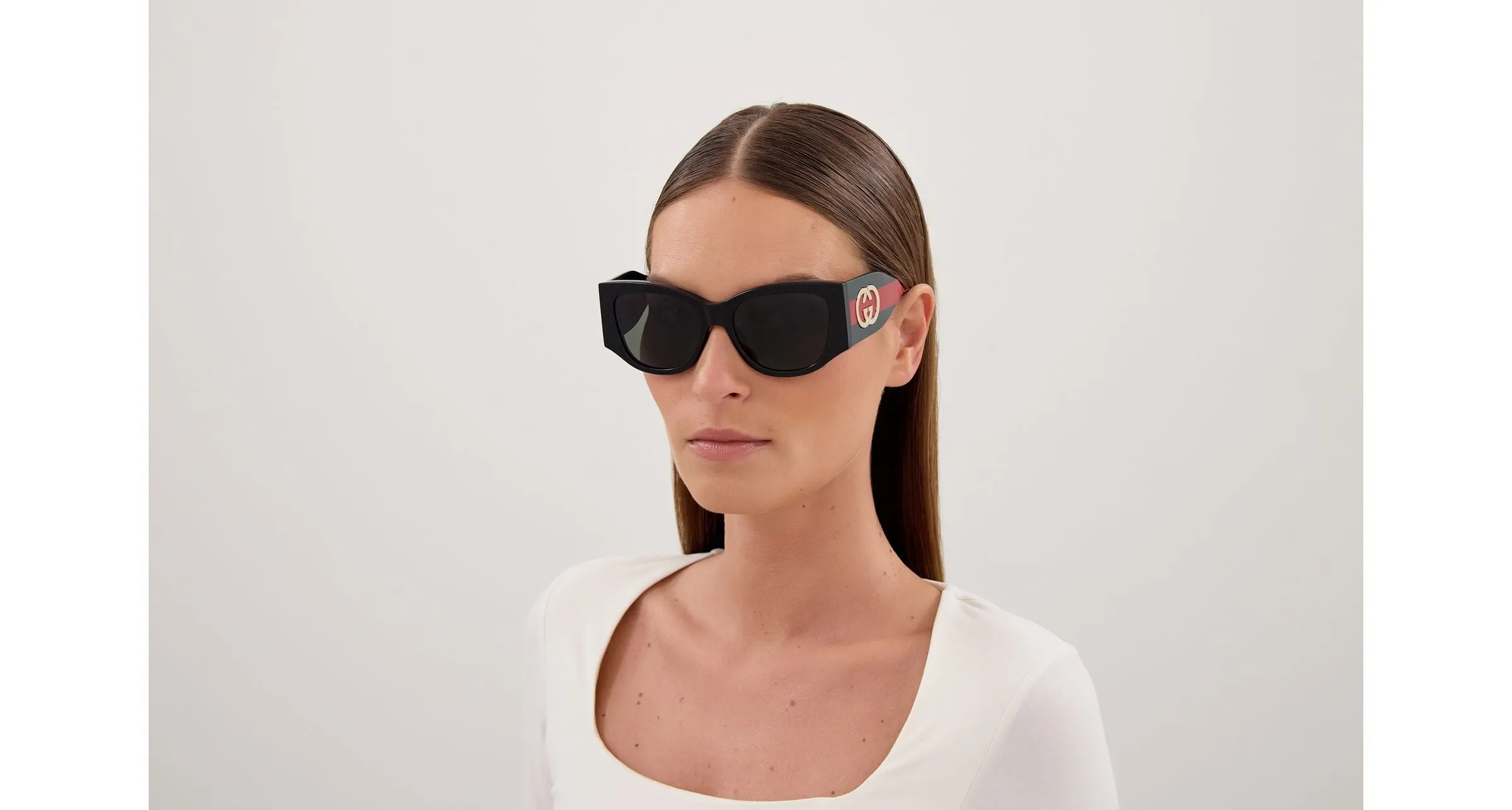 Gucci GG2115S 001 Occhiali da sole Acetato Nero Grigio Cat Eye - immagine 4