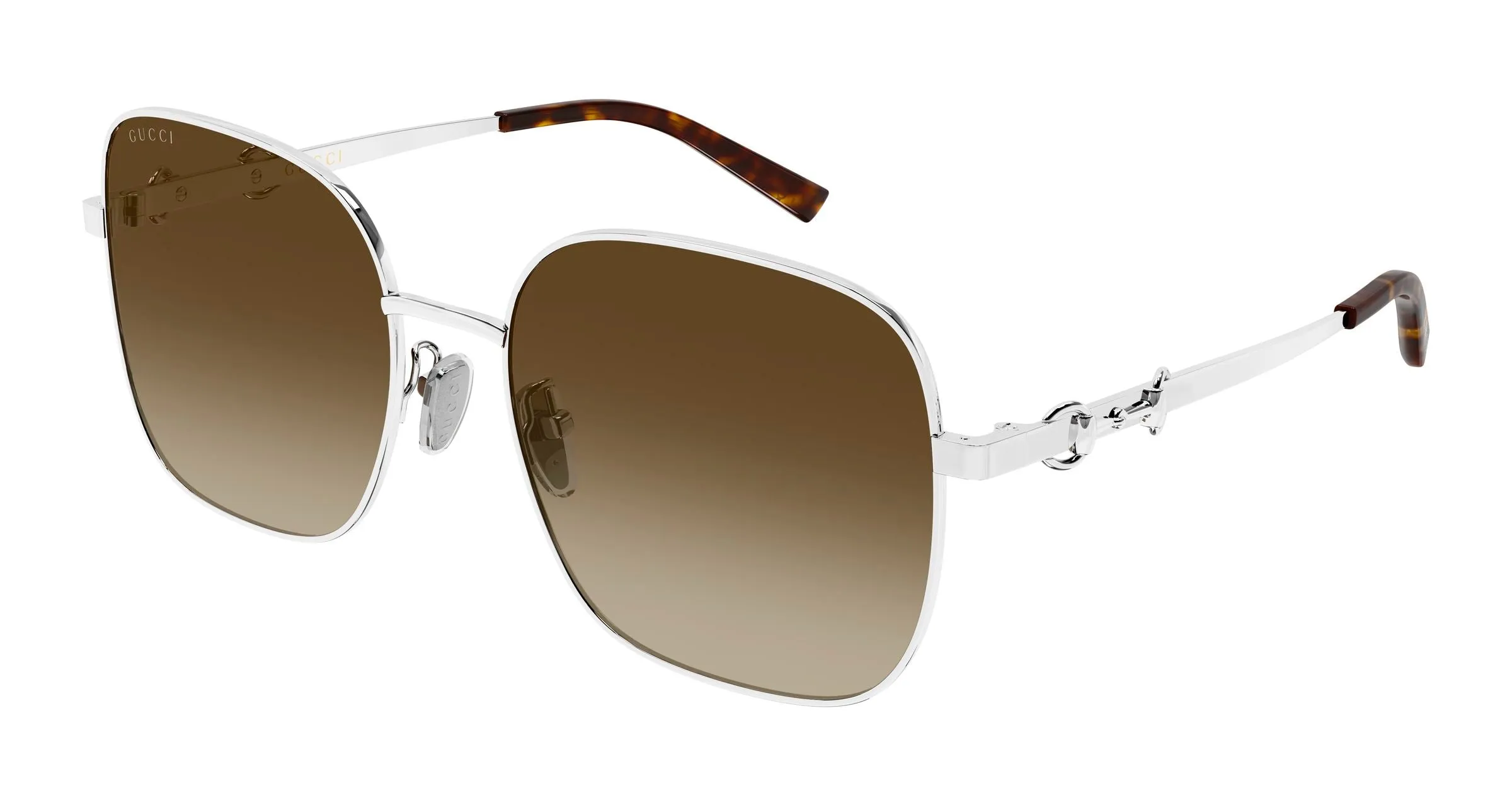 Gucci GG2053S 005 Occhiali da sole Metallo Argento Marrone Squadrata - immagine 1