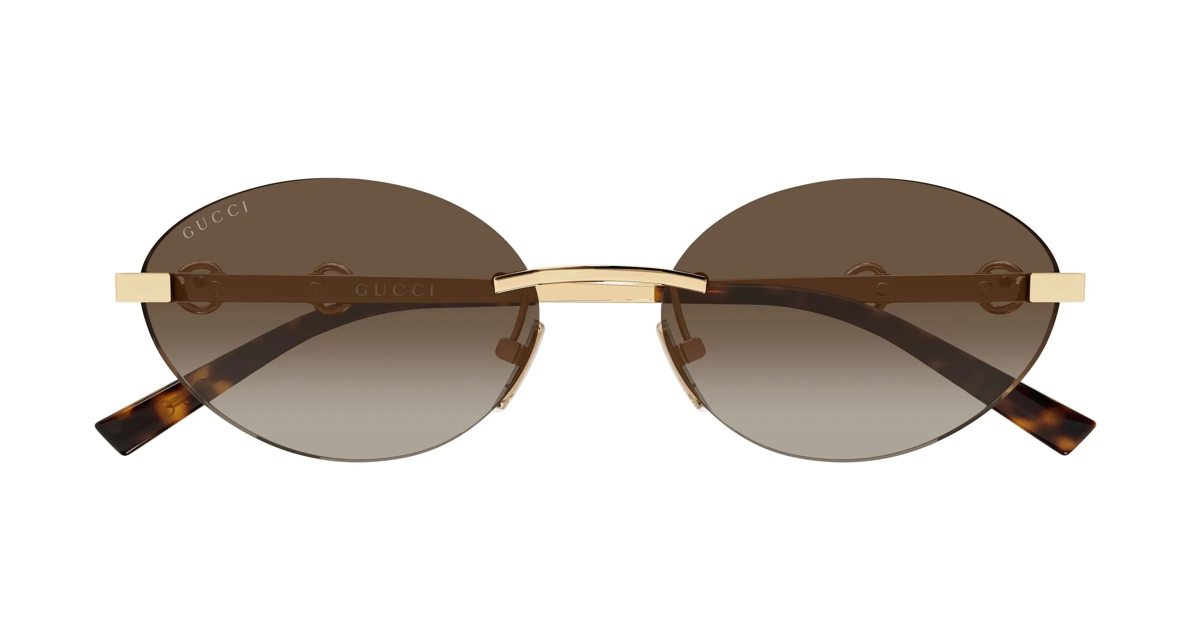 Gucci GG2051S 004 Occhiali da sole Metallo Oro Marrone Rotonda - immagine 2