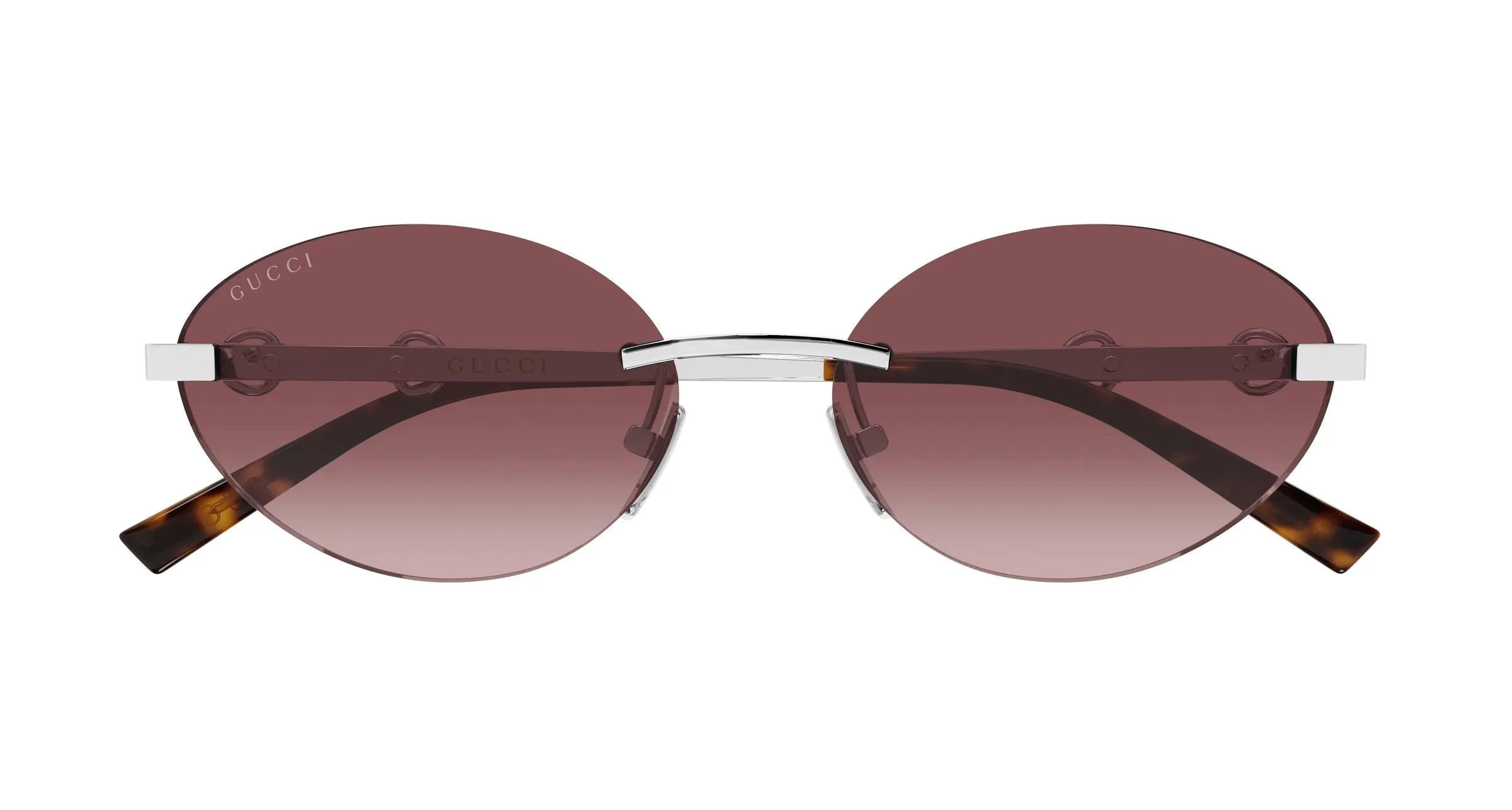 Gucci GG2051S 003 Occhiali da sole Metallo Argento Rosso Rotonda - immagine 2