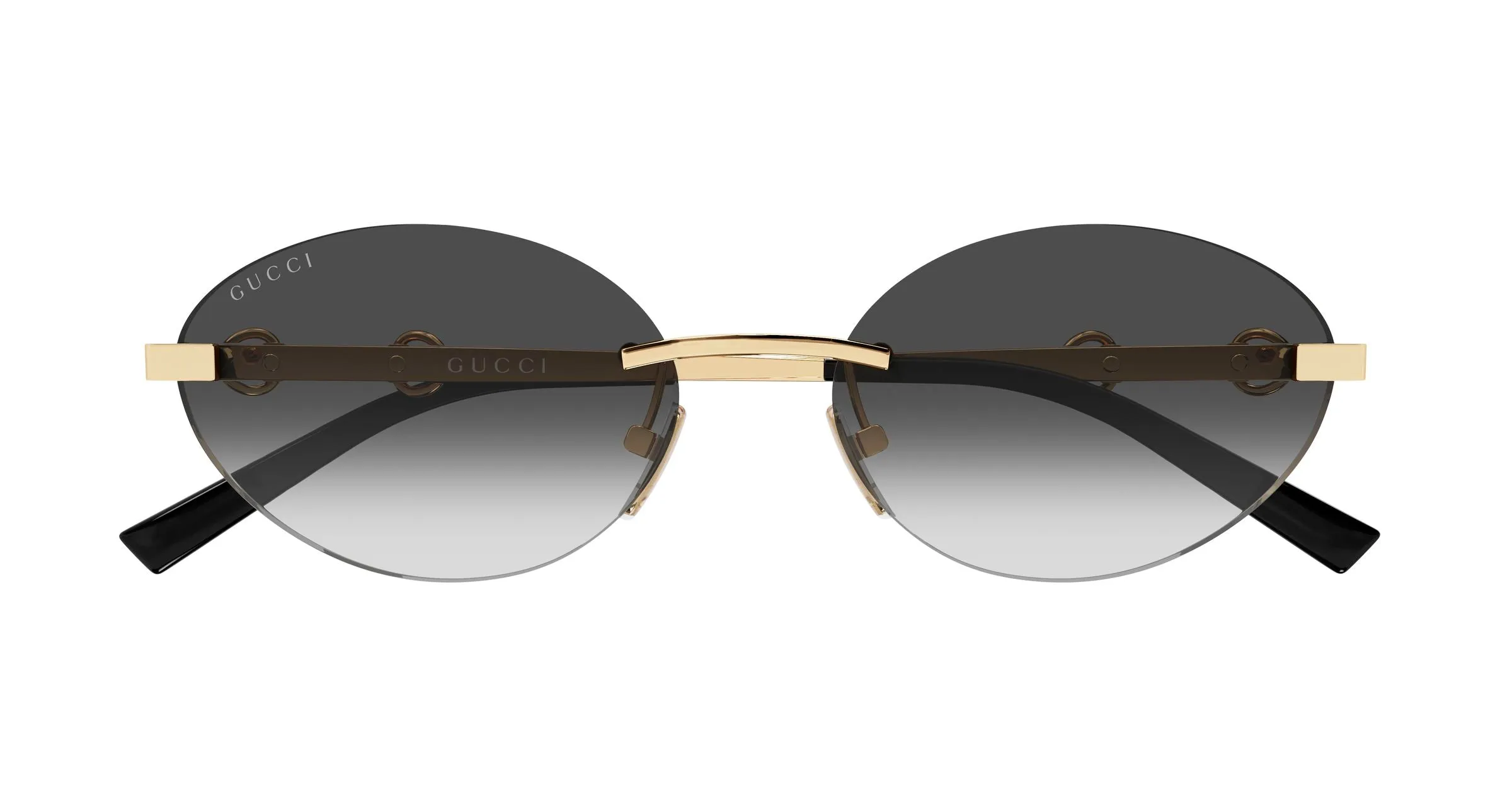 Gucci GG2051S 001 Occhiali da sole Metallo Oro Grigio Rotonda - immagine 2