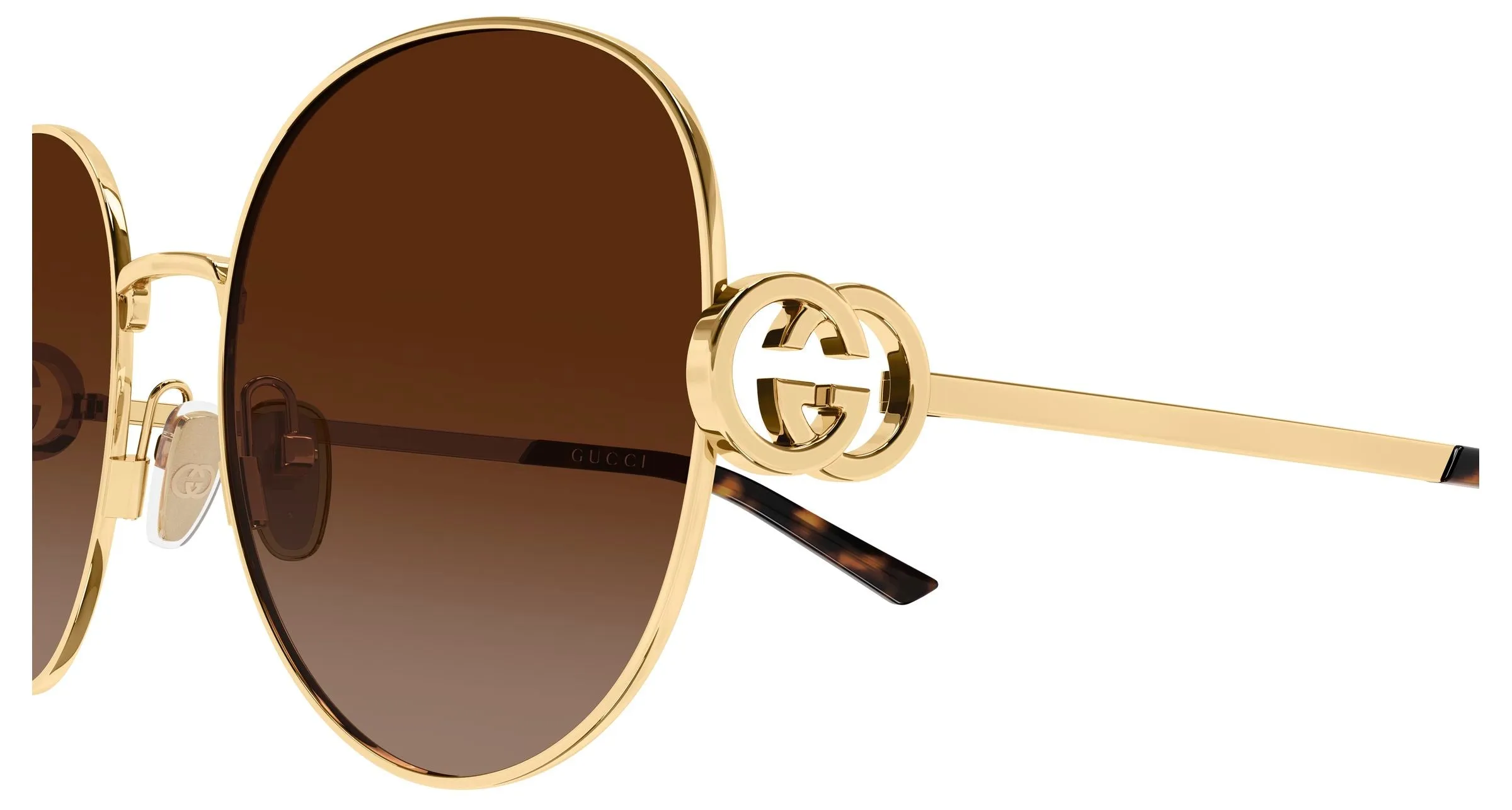 Gucci GG2047S 003 Occhiali da sole Metallo Oro Marrone Rotonda - immagine 3