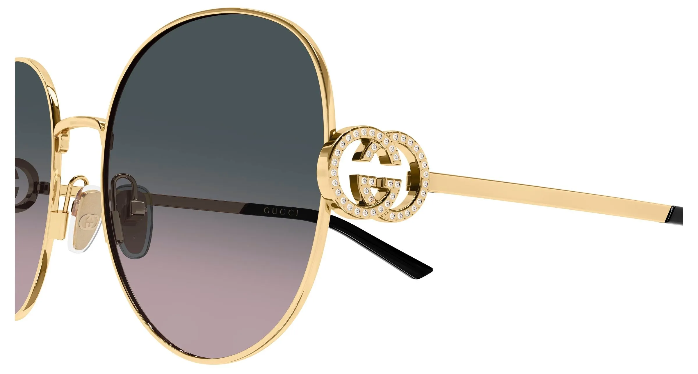 Gucci GG2047S 002 Occhiali da sole Metallo Oro Grigio Rotonda - immagine 3