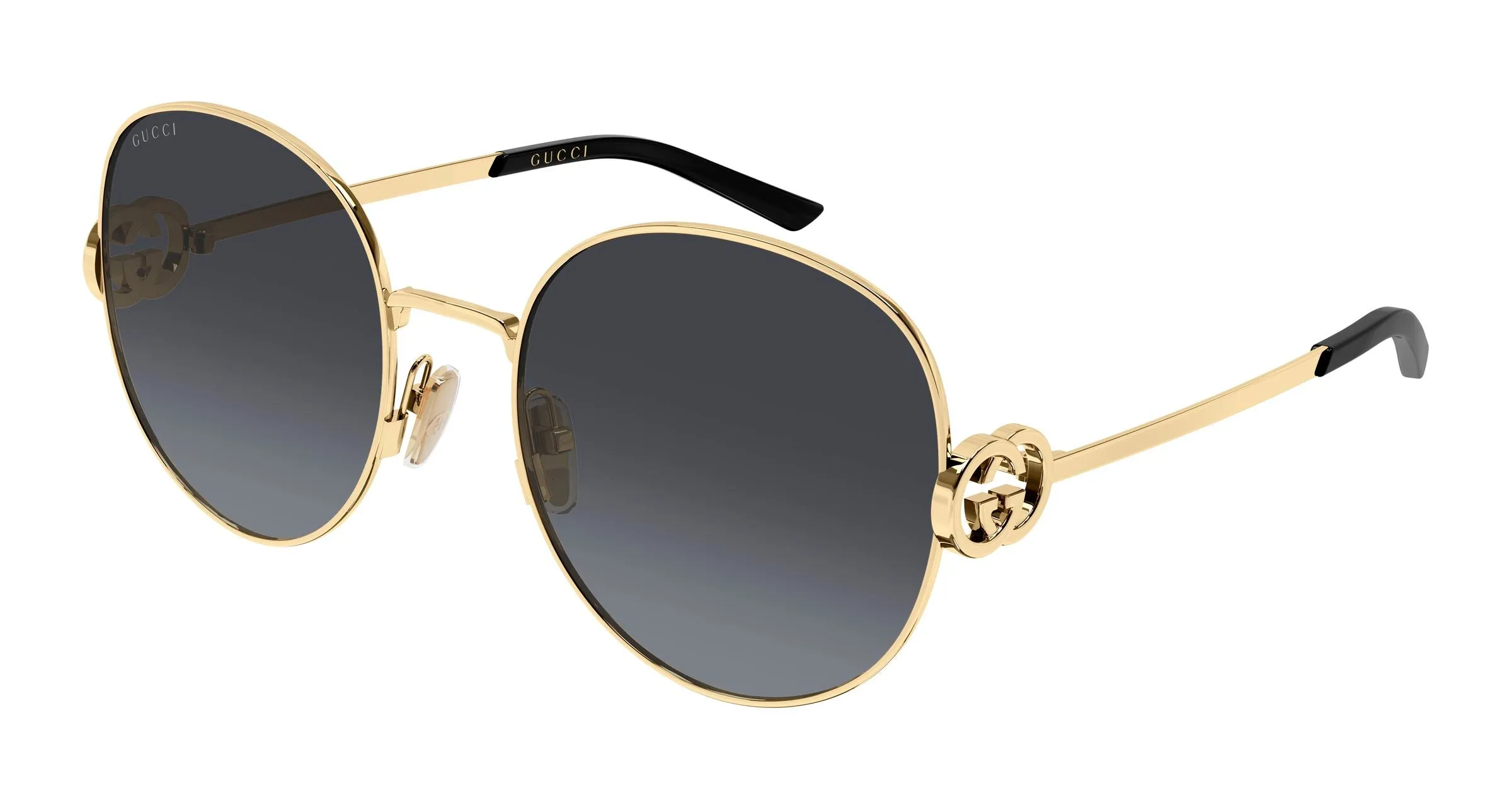 Gucci GG2047S 001 Occhiali da sole Metallo Oro Grigio Rotonda - immagine 1