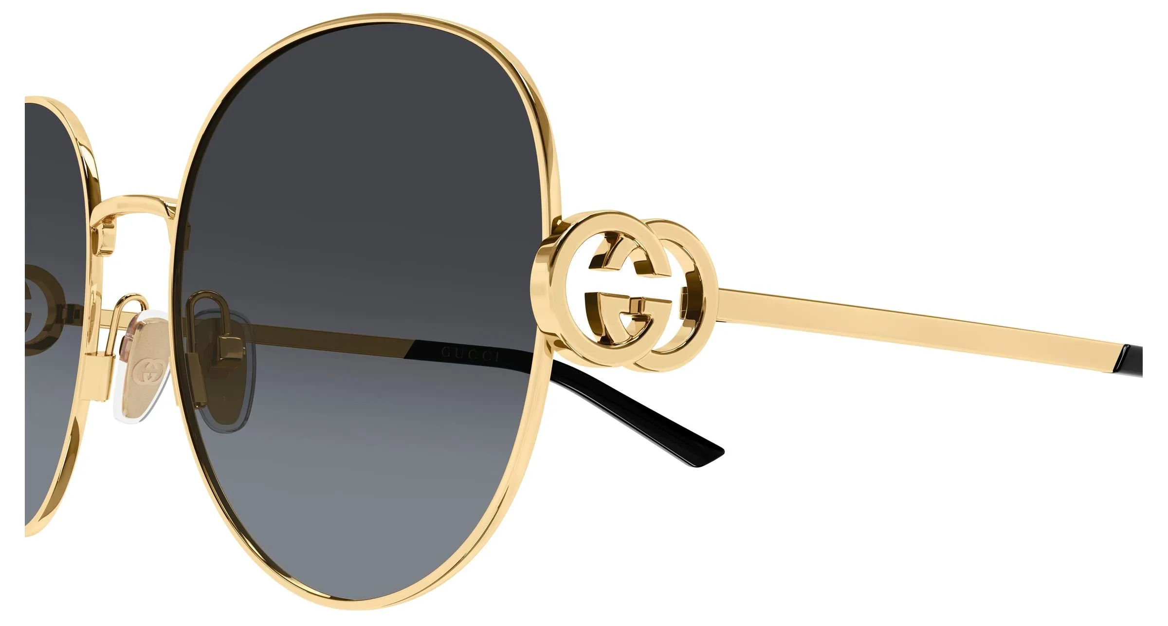 Gucci GG2047S 001 Occhiali da sole Metallo Oro Grigio Rotonda - immagine 3