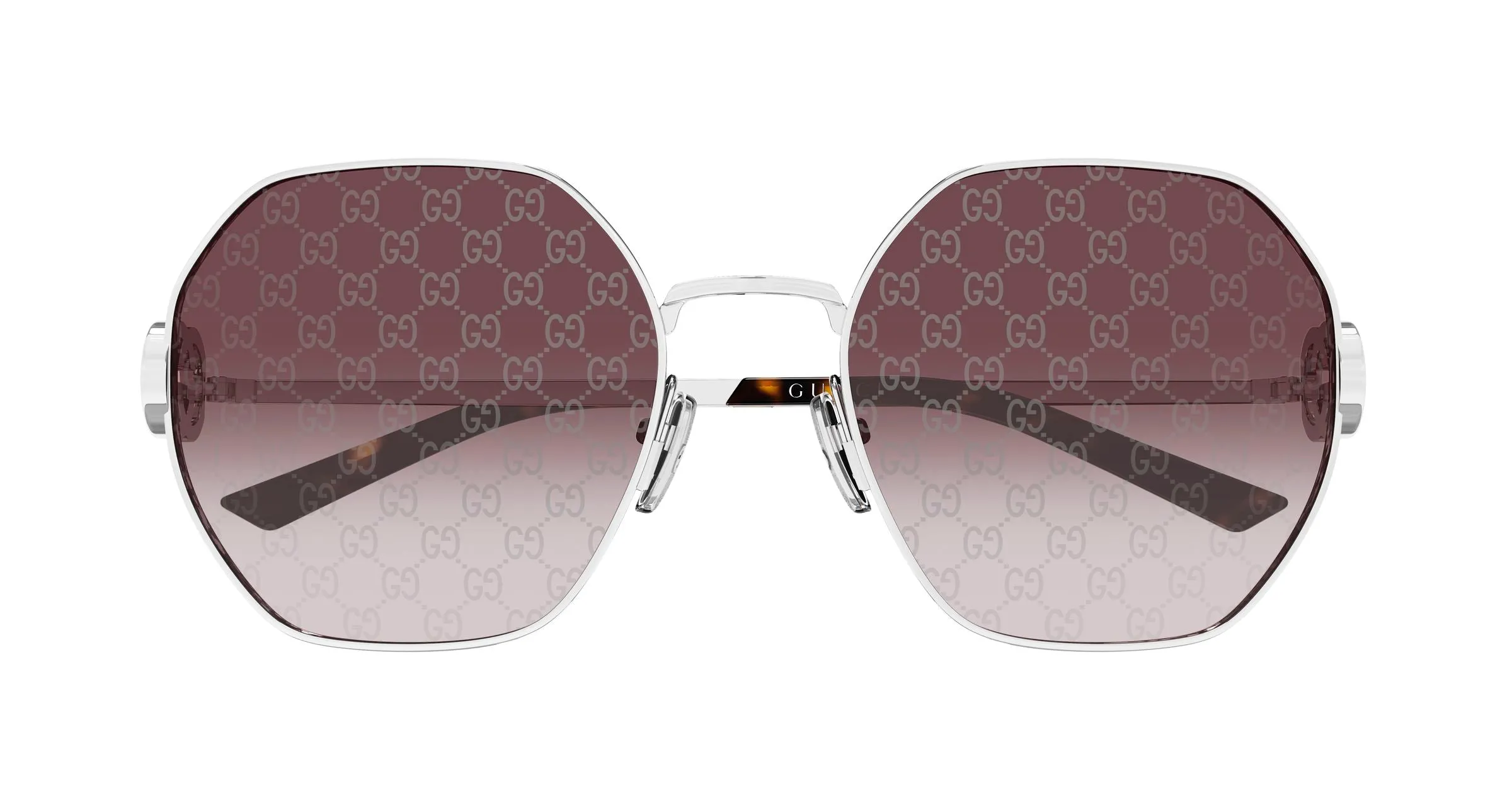Gucci GG2046S 004 Occhiali da sole Metallo Argento Rosso Geometrica - immagine 2