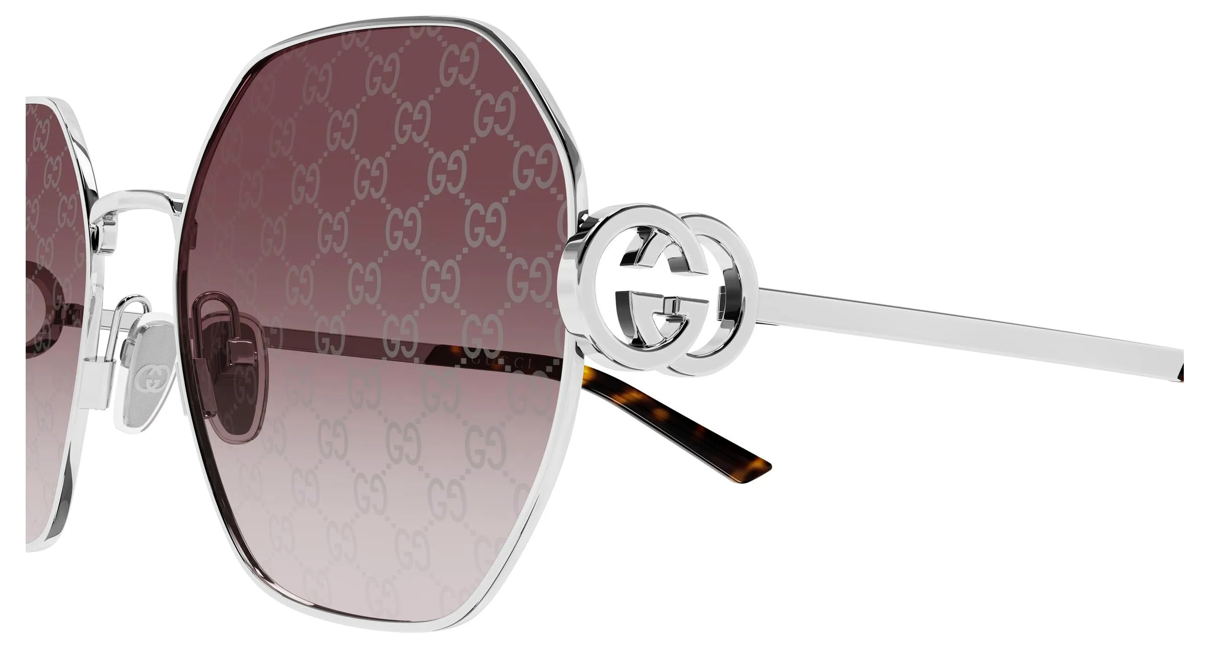 Gucci GG2046S 004 Occhiali da sole Metallo Argento Rosso Geometrica - immagine 3