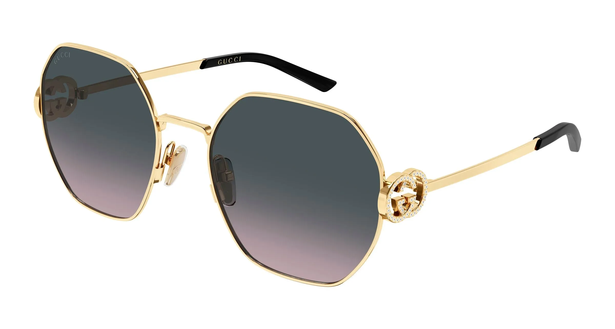 Gucci GG2046S 002 Occhiali da sole Metallo Oro Grigio Geometrica - immagine 1